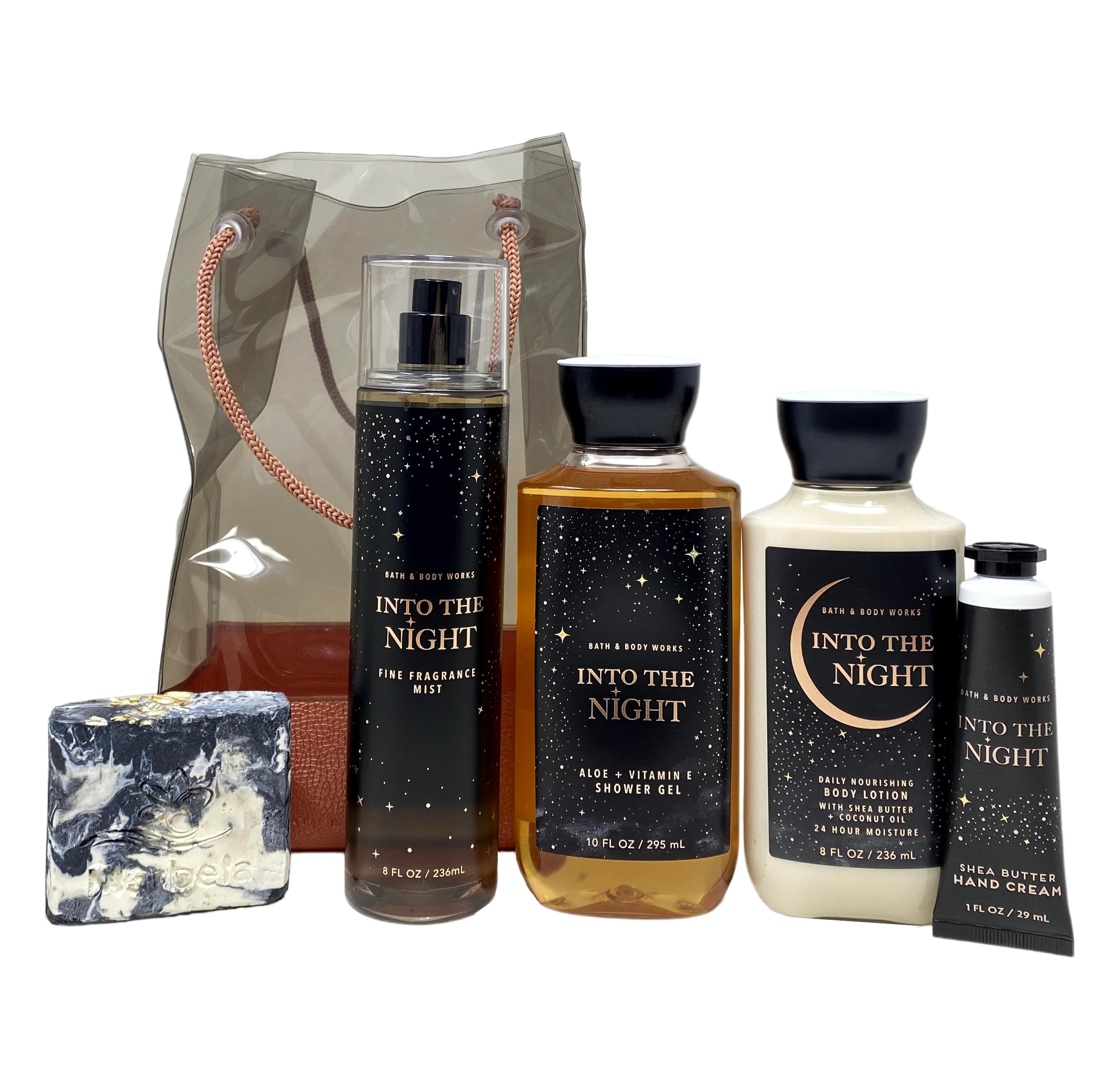 Bath & Body Works Into The Night Deluxe Gift Set - Fragrance Mist, Shower Gel, Body Lotion & Hand Cream with Charcoal Scrub Bar Soap (Full Size) - Perfect for Self-Care, Spa Nights & Luxurious Gifting