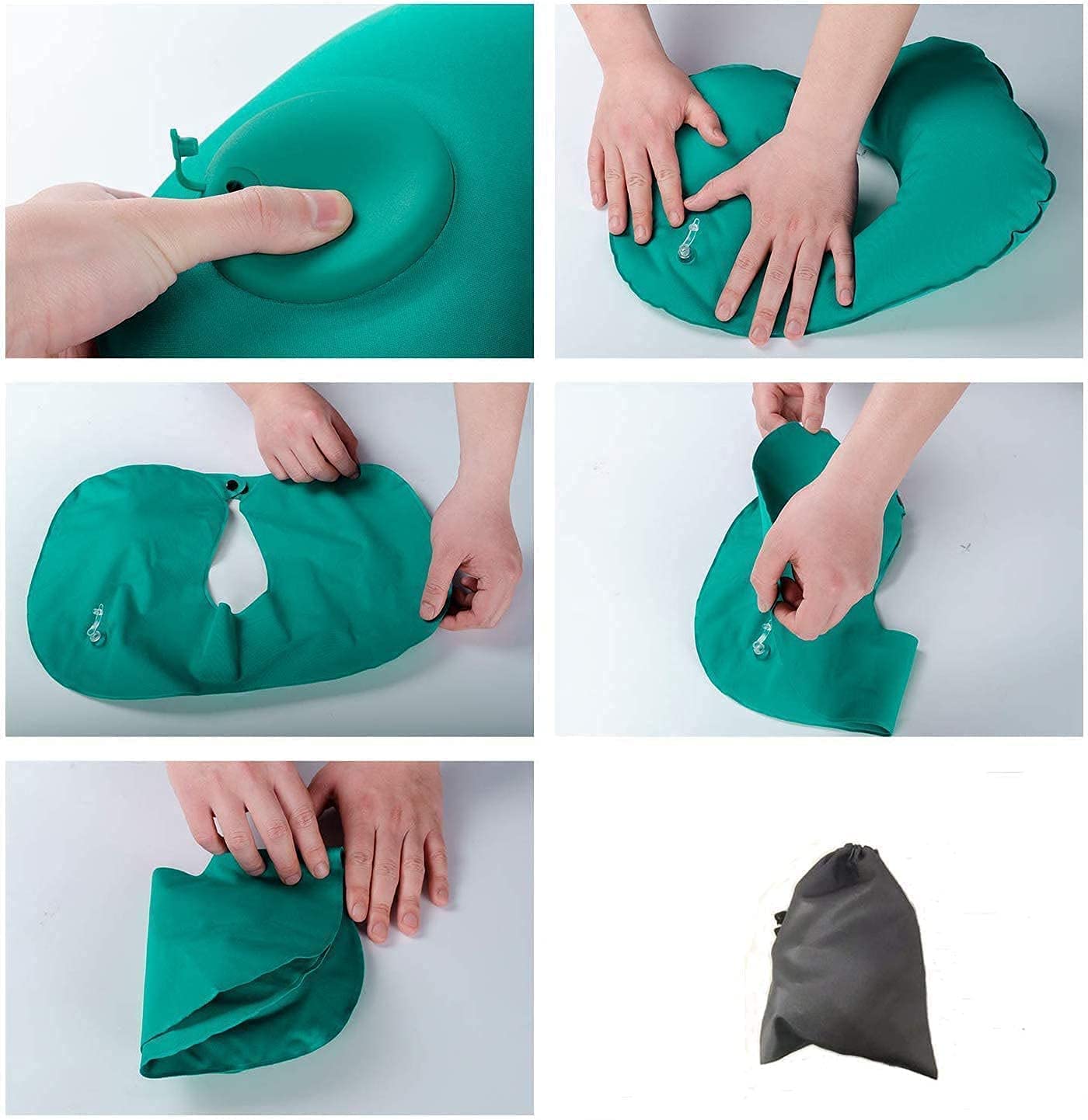 Toomh Inflatable Travel Pillow for Airplane - Self Pumping U-Shaped Neck Support Pillow, Compact & Lightweight Head Cushion for Long Flights, Car Rides, Camping and Office Napping