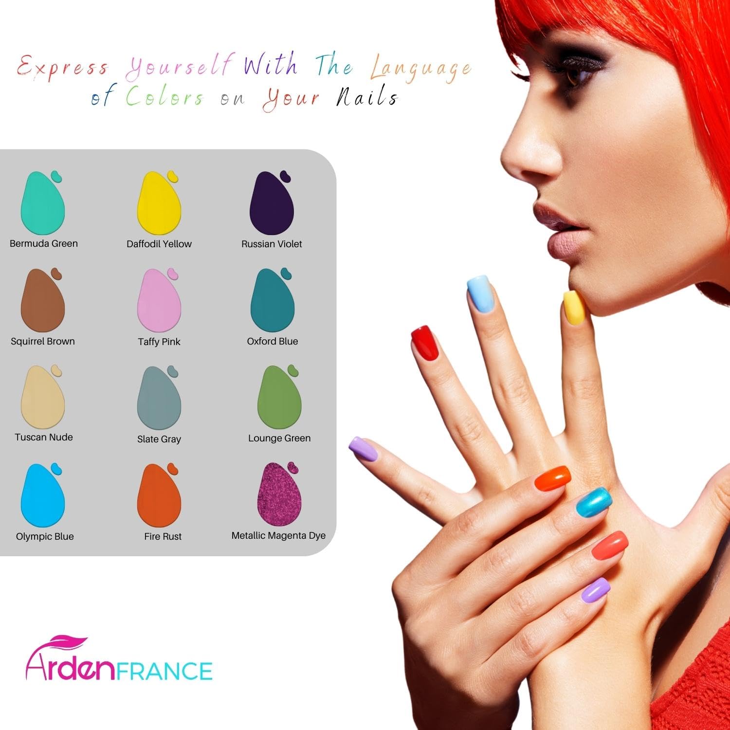 ARDENFRANCE 12-Piece Gel Glossy Nail Polish Set - Long Lasting, High Shine Nail Paint for Women (6ml x 12, Multicolor Combo) | Perfect for Salon, Home Manicures & Gift Giving