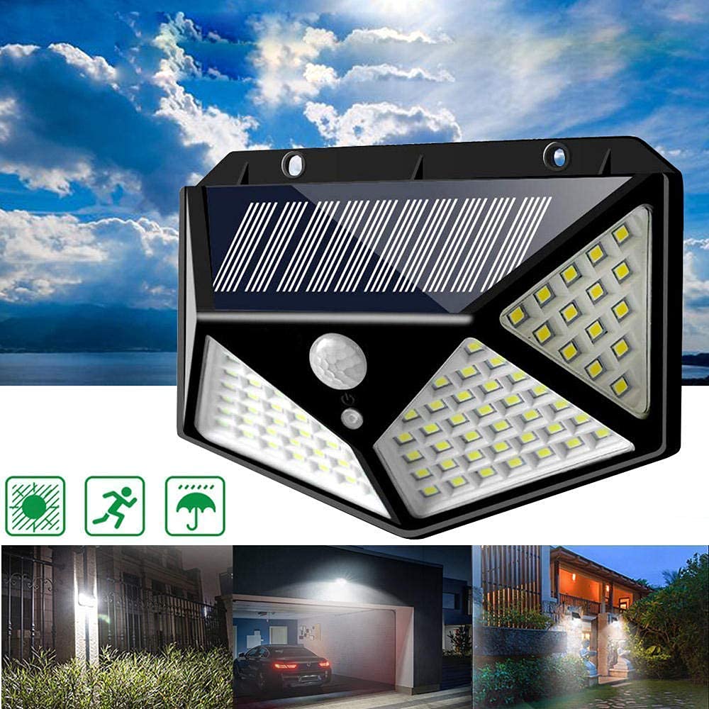 100 LED Solar Motion Sensor Light - 4-Side Bright Security Lamp with Dim Mode for Home & Outdoor Pathways | Wireless Solar-Powered Motion-Activated Light for Gardens, Patios, Driveways & Backyards