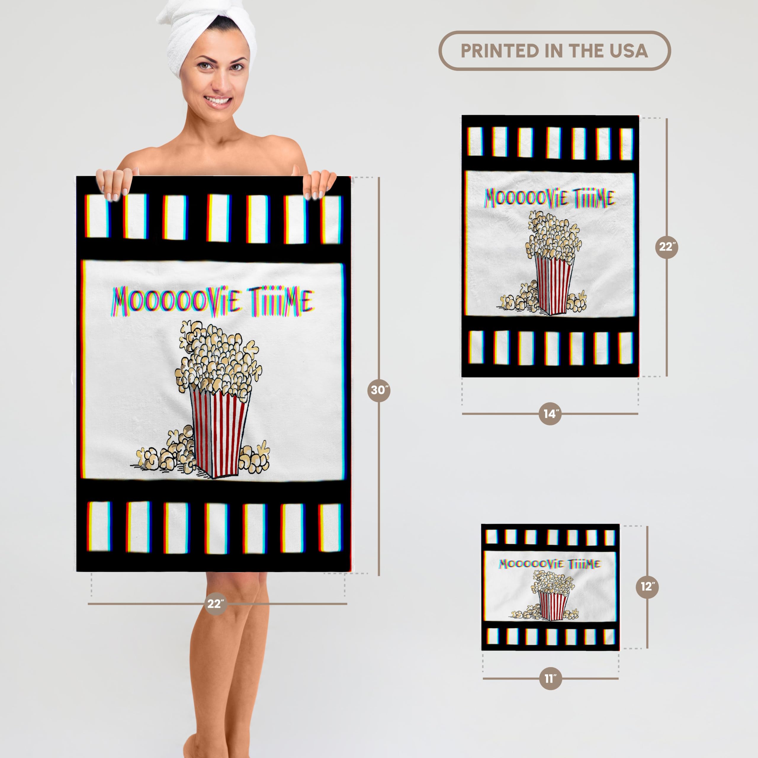 3dRose 15x22 Inch Movie-Themed Hand Towel - Popcorn Box with Film Strips & Text Art - Perfect for Cinema Lovers, Home Theater Decor & Gift Ideas