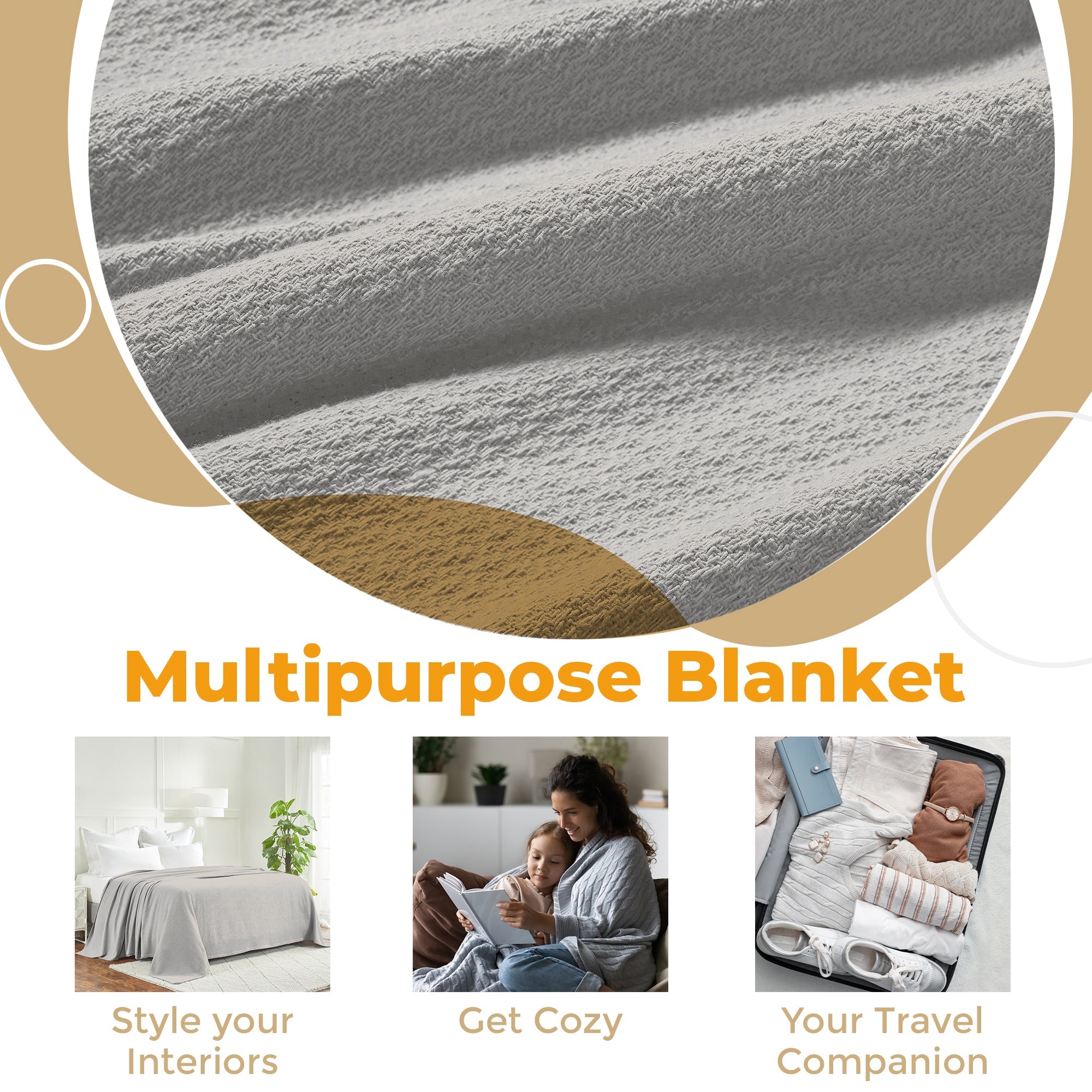 Premium Textured Cotton Waffle Weave Blanket - Soft & Breathable Throw for Bed, Sofa & Couch - Cozy Home Decor Gift for All Seasons