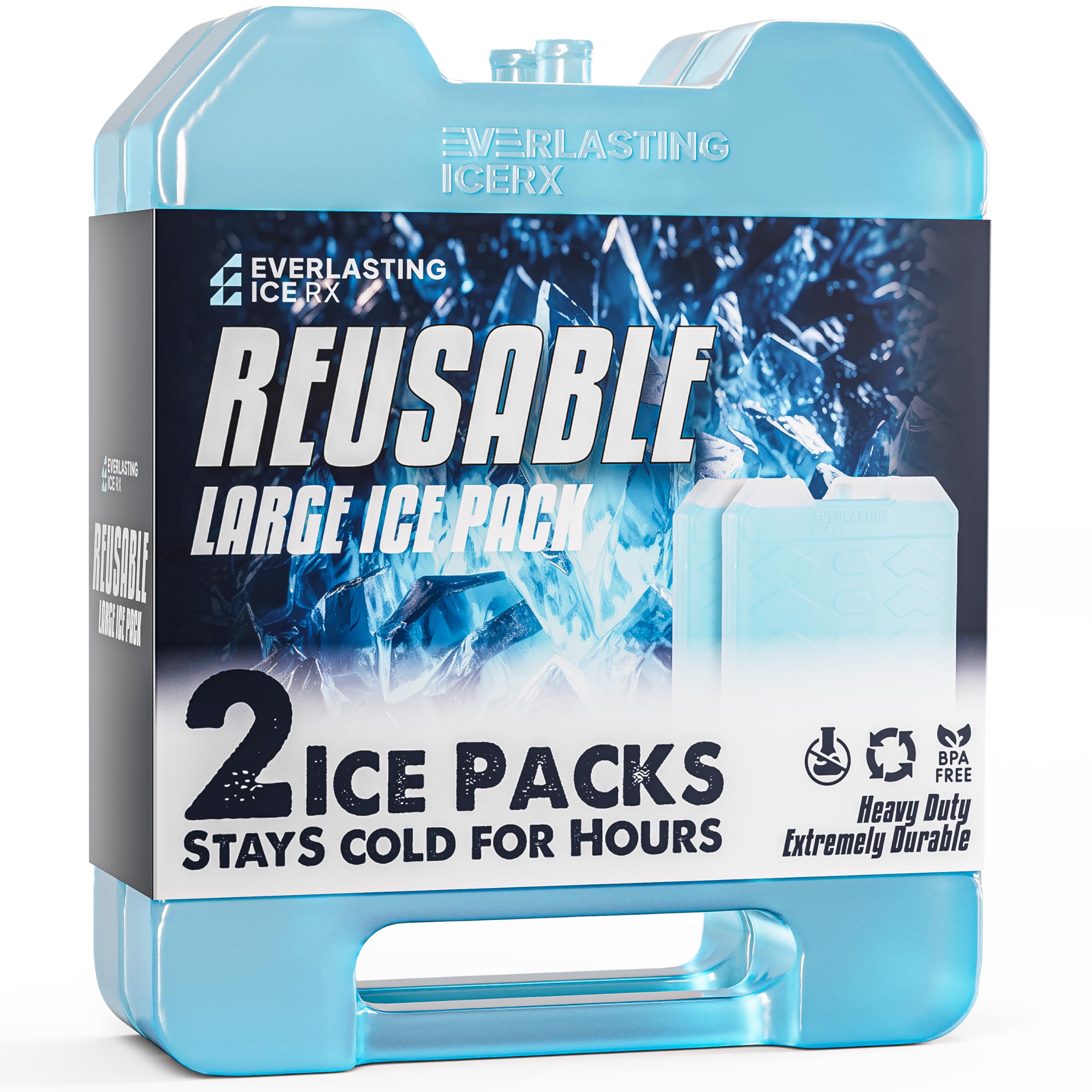 Everlasting Ice RX Large Reusable Ice Packs for Coolers (4 Pack) - BPA Free, Long-Lasting Cooling Gel Packs with Handle | Perfect for Camping, Fishing, Hiking, Beach Trips & Outdoor Adventures | Keep Food/Drinks Cold in Coolers, Lunch Boxes & First Aid Kits