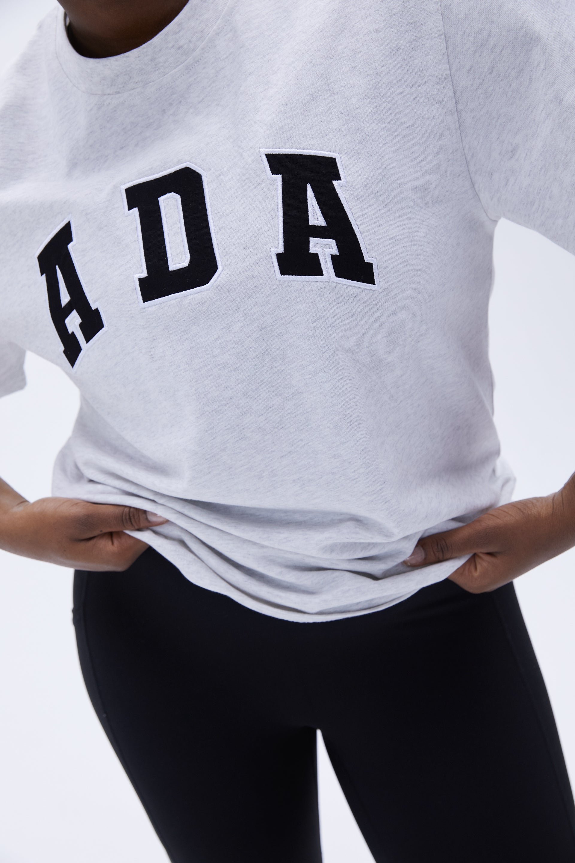 ADA Short Sleeve Oversized T-Shirt for Women - Soft Grey Melange Cotton Blend - Casual Loungewear & Streetwear Fashion