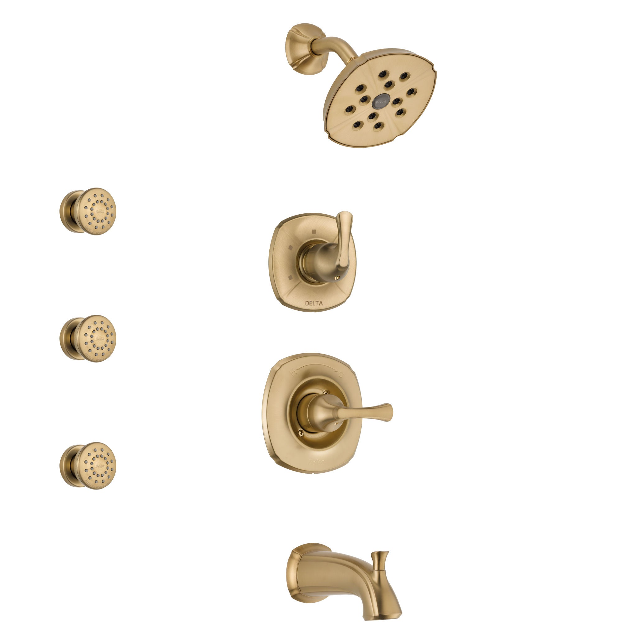 Delta Addison Champagne Bronze Finish Tub and Shower System with 3-Setting Diverter, Showerhead & Body Sprays - SS14492CZ1 | Luxury Bathroom Upgrade for Spa-Like Experience