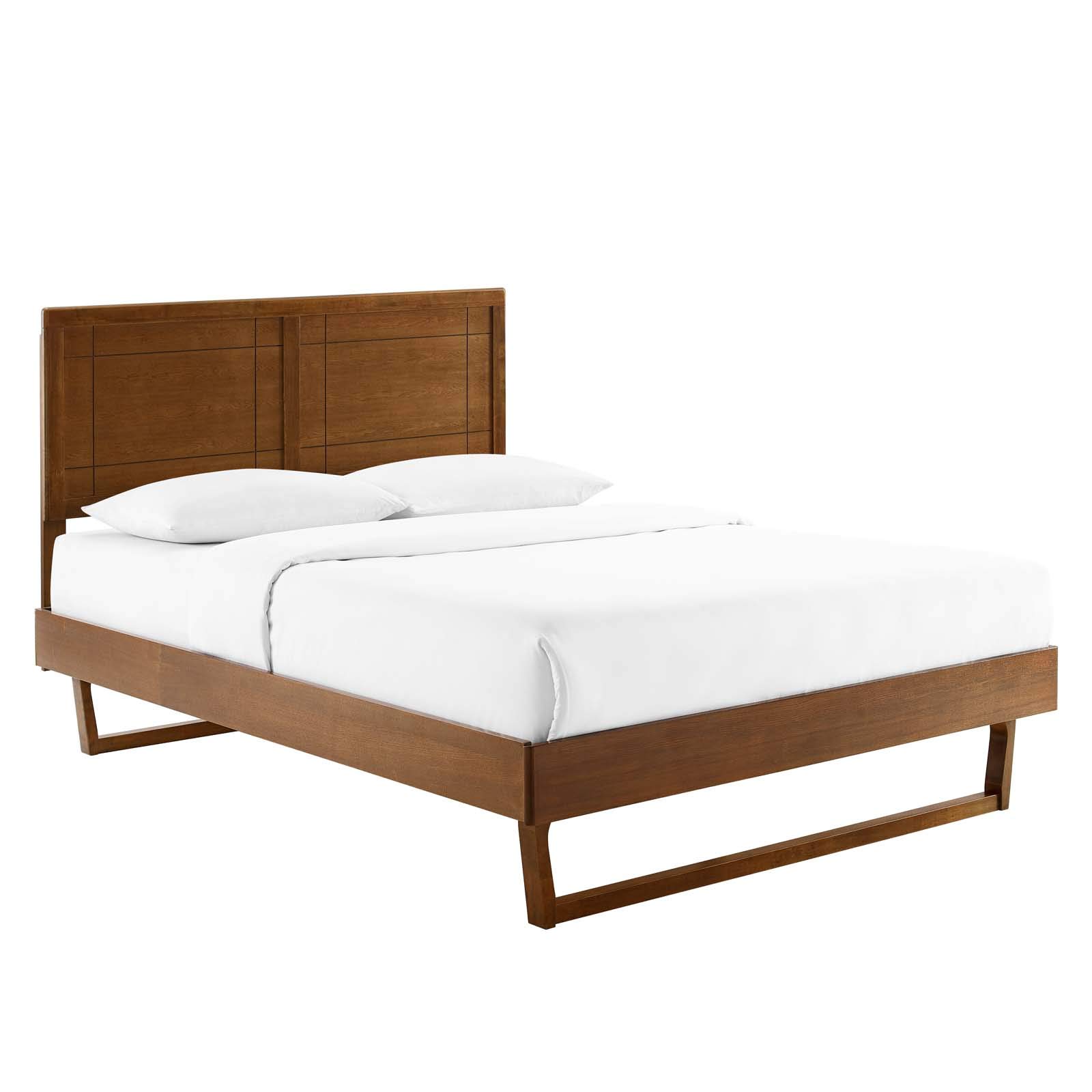 Modway MOD-6625-WAL Marlee Solid Wood Full Size Platform Bed with Angular Frame in Walnut Finish - Modern Bedroom Furniture for Small Spaces & Guest Rooms