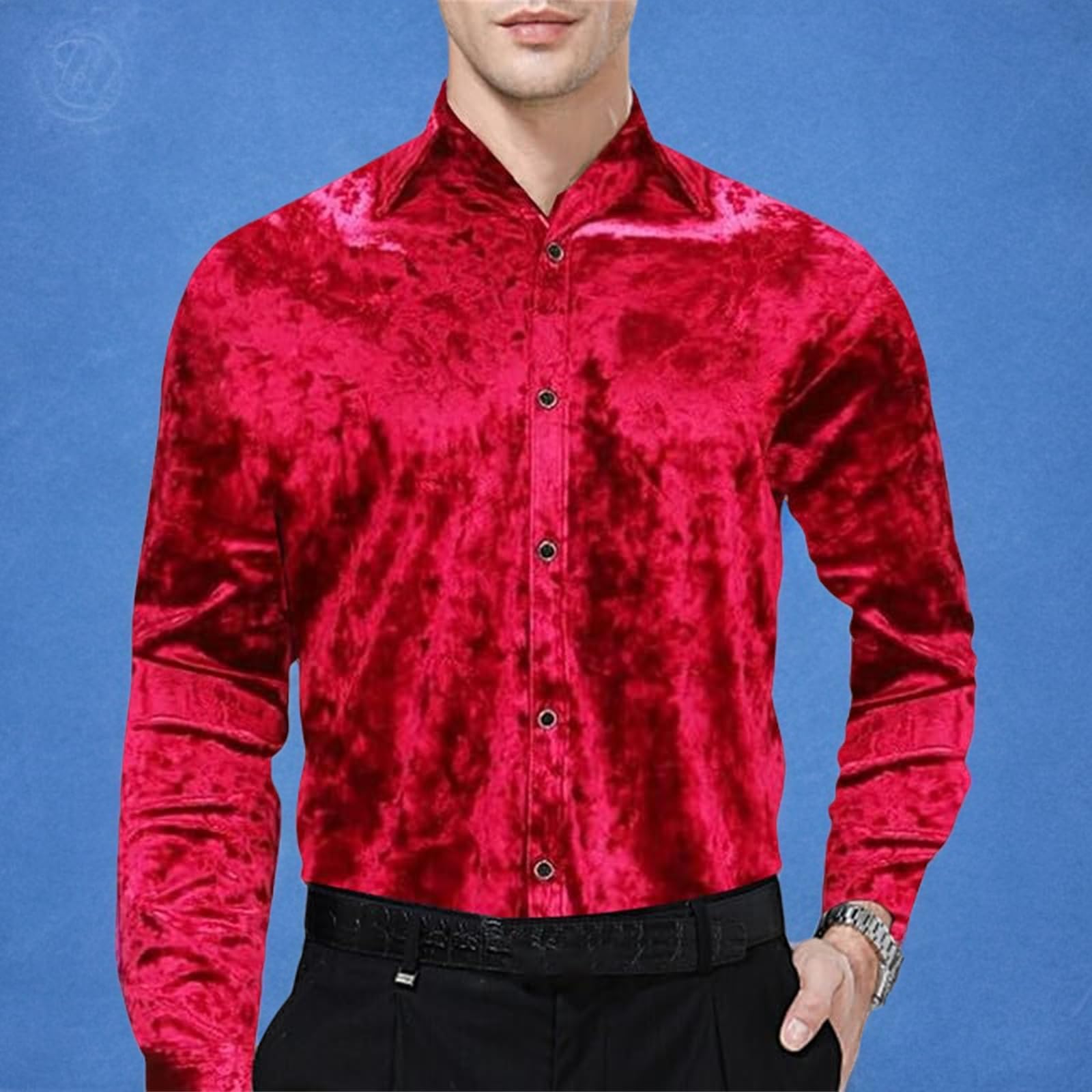 Premium Velvet Long Sleeve Dress Shirt for Men - Slim Fit Button Down Shirt for Wedding, Party & Formal Occasions - Elegant Business Casual & Office Wear