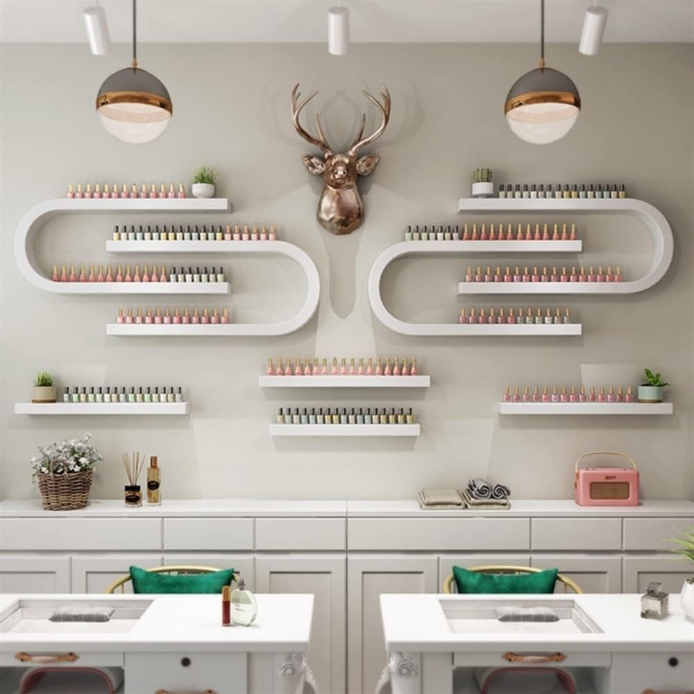Wall Mounted Nail Polish Organizer - U-Shaped Perfume & Makeup Storage Shelf for Salon, Beauty & Nail Shops (White) - Perfect for Organizing Cosmetics in Bathroom, Vanity or Dressing Table