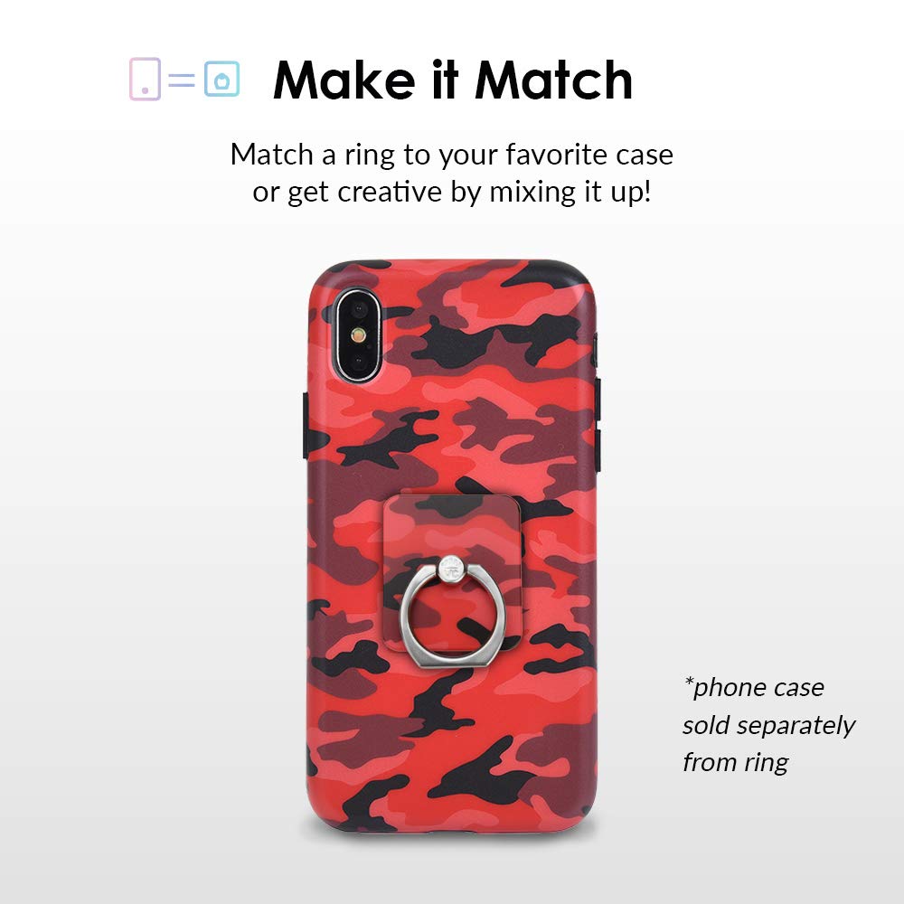 Velvet Caviar Phone Grip Ring Holder - Adjustable Finger Ring Stand for iPhone 14/13/12, Samsung Galaxy S23/S22 - Secure Phone Grip & Kickstand (Red Camo) - Perfect for Selfies, Video Calls & Hands-Free Viewing