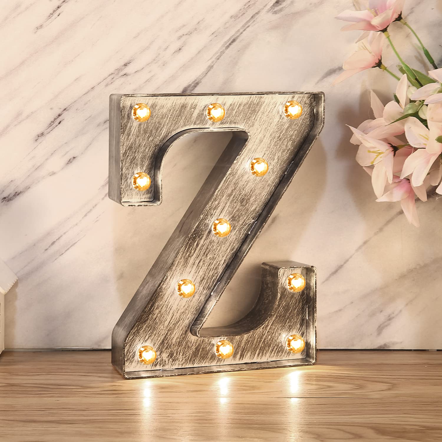 Brushed Silver Gray LED Letter Lights - Battery Powered Light Up Sign for Wedding, Birthday Party, Christmas Decor - Perfect for Home Bar, Night Light, and Festive Events