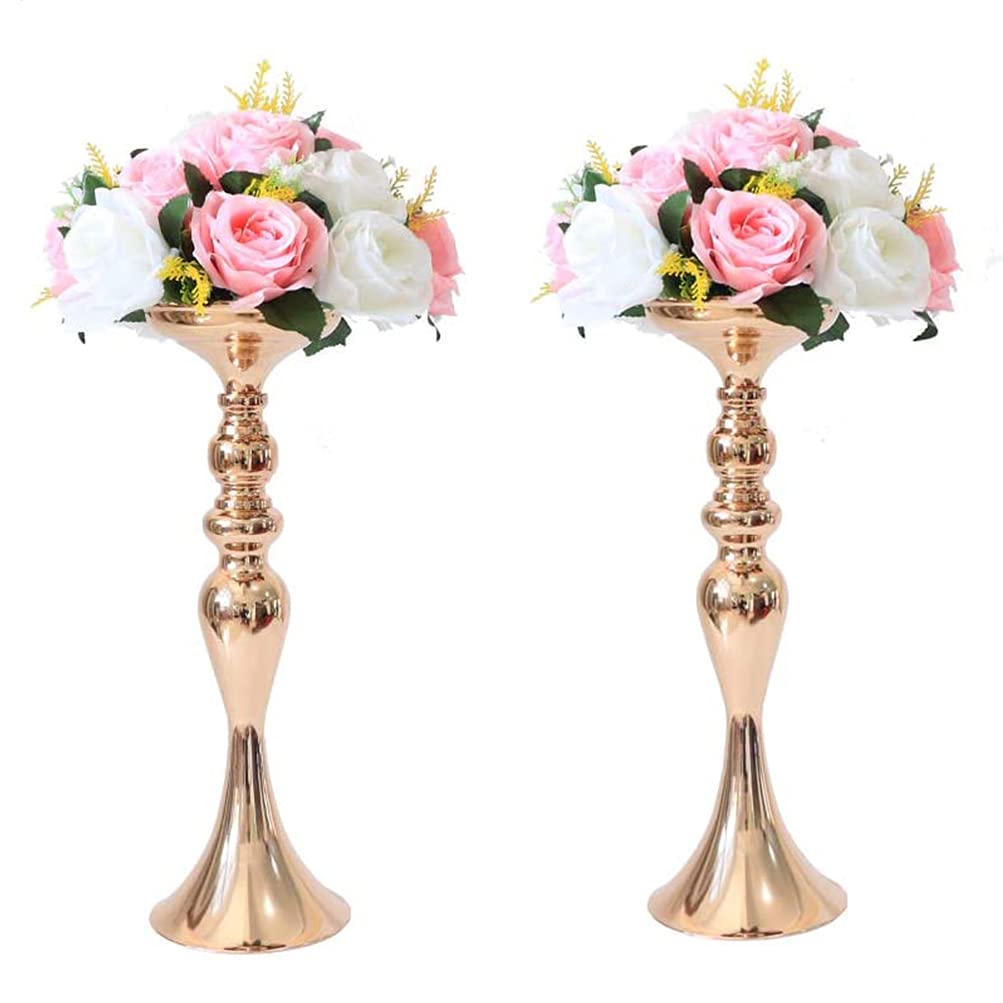 7-Piece Gold Metal Vases for Wedding Centerpieces - 15 Inch Tall Table Decor with Versatile Flower Arrangement for Weddings, Parties & Dinner Events - Elegant Home & Event Decoration