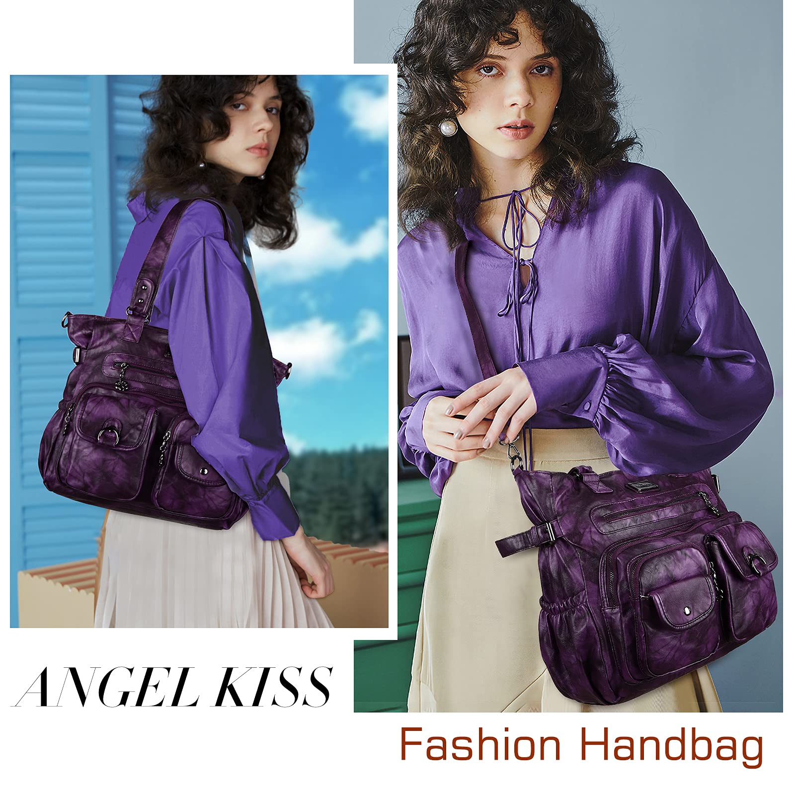 Angel Kiss Women's PU Leather Shoulder Tote Bag - Stylish for Work & Travel