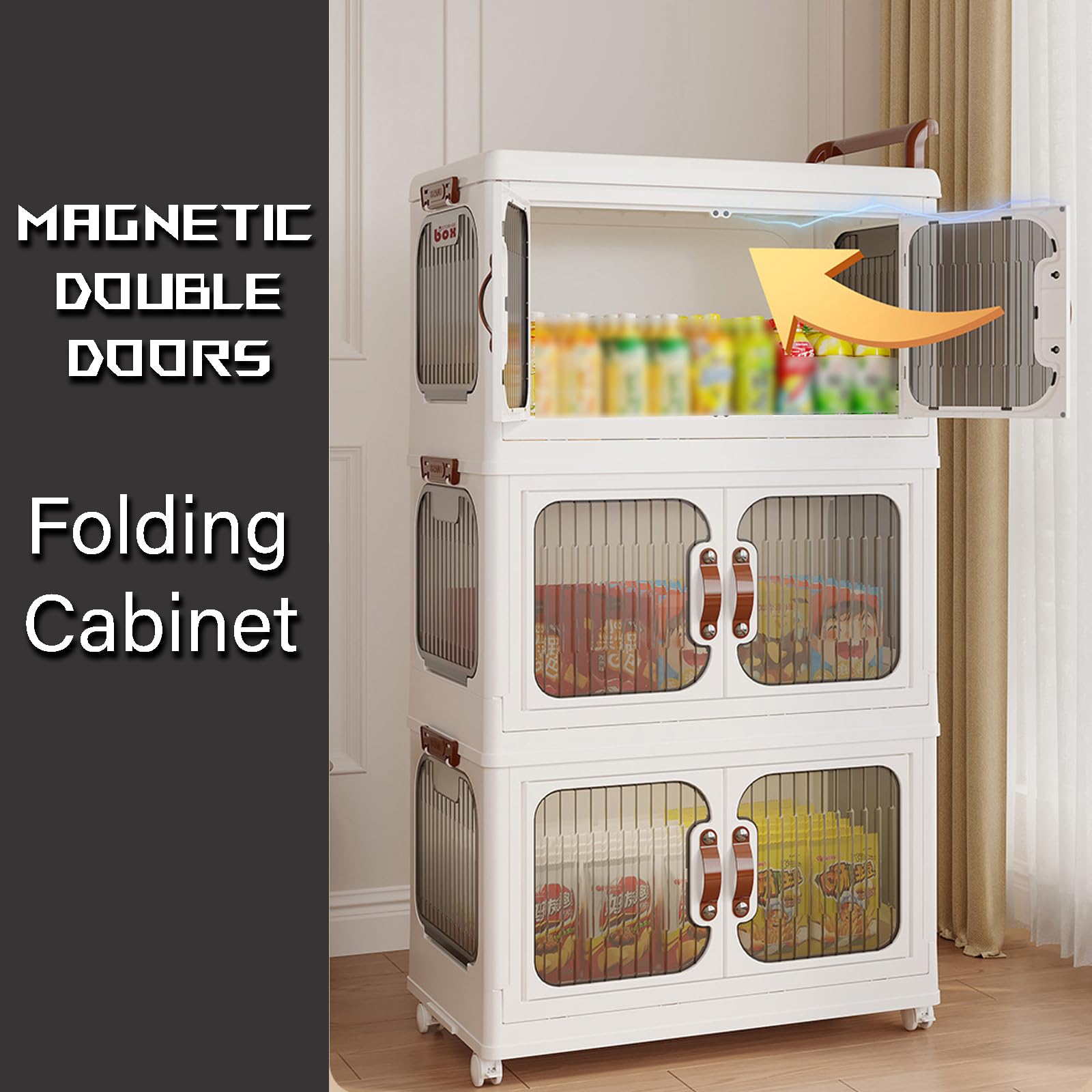 Stackable Plastic Storage Bins with Lids & Wheels - 4-Tier Collapsible Storage Cabinet with Handles for Closet, Dorm Room, Office (47.5 x 30 x 119cm) - Perfect for Organizing Clothes, Toys, Books & Home Essentials