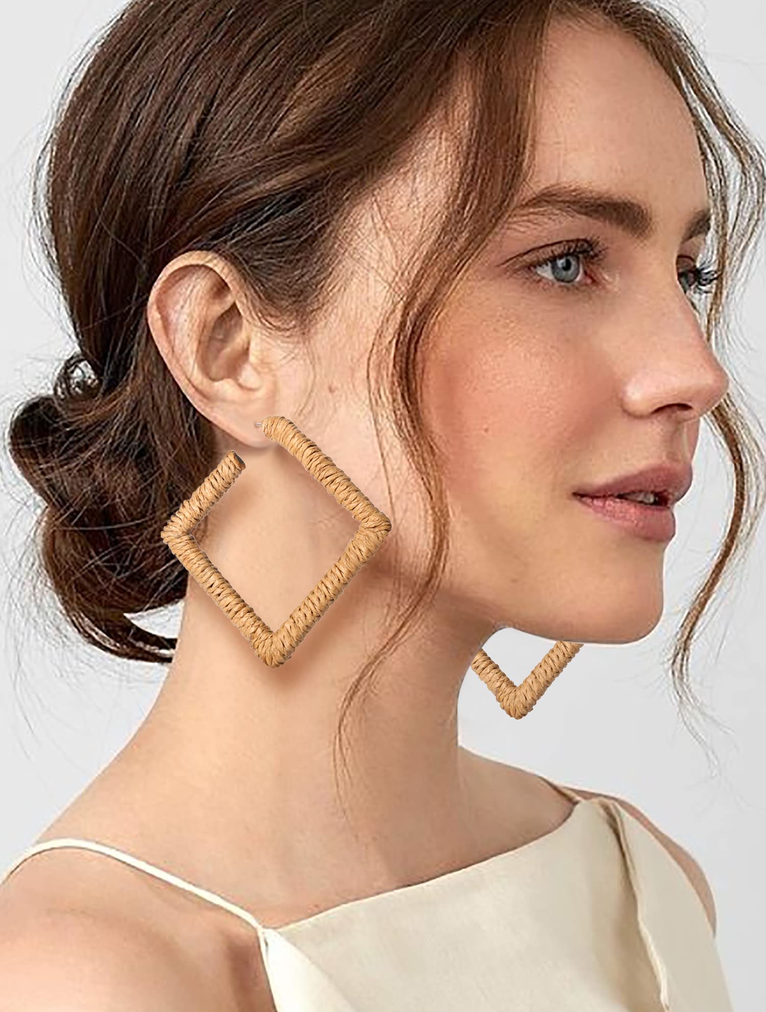 Handmade Bohemian Rattan Earrings for Women – Lightweight Geometric Woven Hoop Drop Dangle Earrings | Perfect for Summer Festivals, Beach Vacations & Boho Chic Outfits