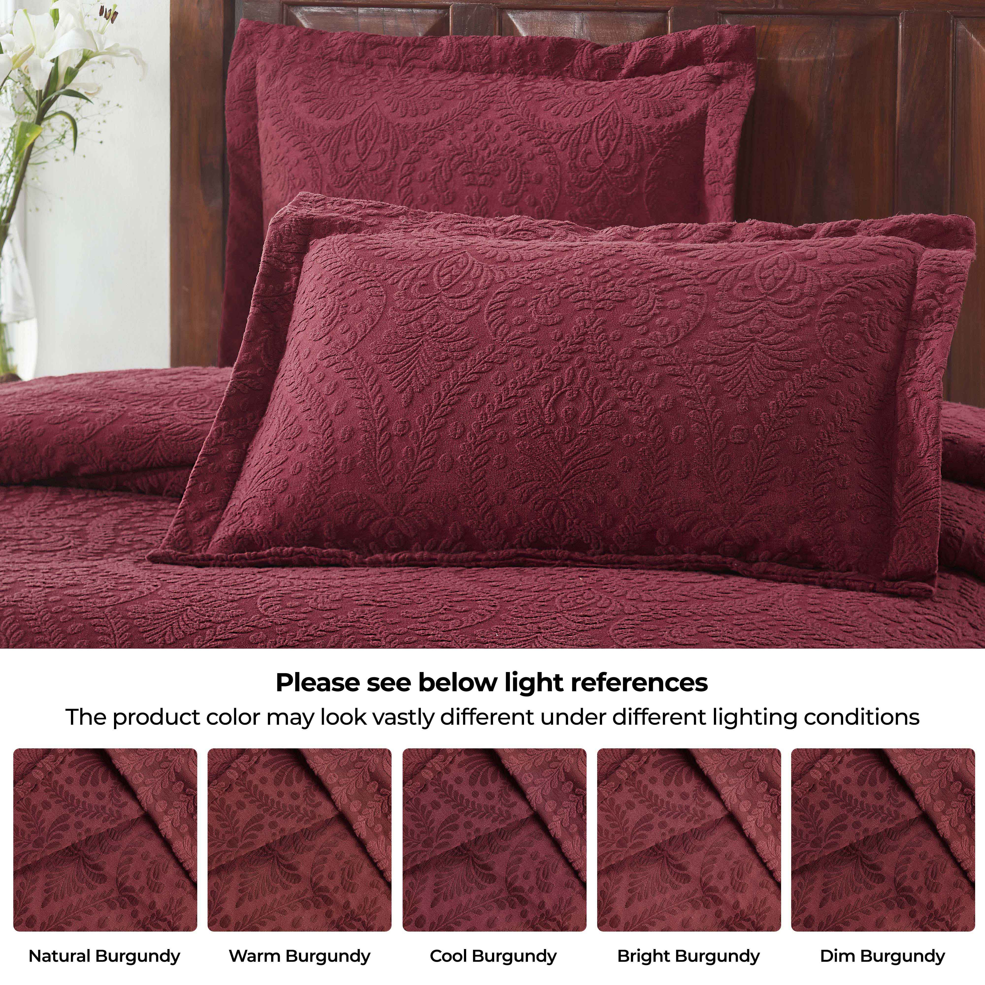 Premium Aspen Cotton Blend Jacquard Woven Floral Bedspread Set with Scalloped Edges - Queen Size Luxury Bedding for Master Bedroom & Guest Room Decor
