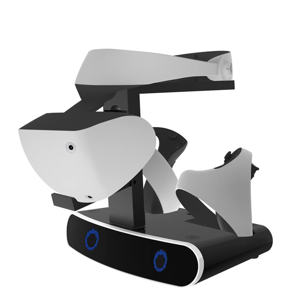 PSVR2 Controller Charging Station Stand - Dual Charging Dock for PlayStation VR2 Move Controllers & Headset Holder - VR2 Accessories for Gaming, Streaming & Virtual Reality Experiences