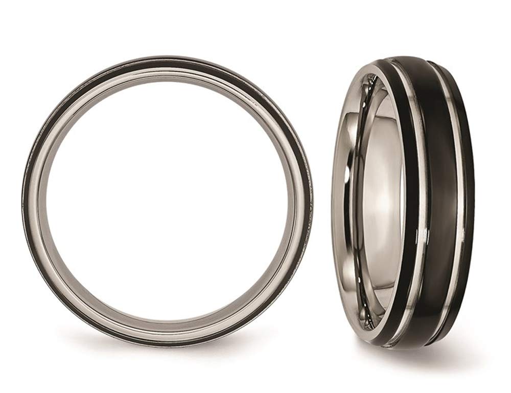6mm Black Plated Titanium Wedding Band Ring for Men - Durable & Comfortable Grooved Design - Perfect for Weddings, Anniversaries & Everyday Wear
