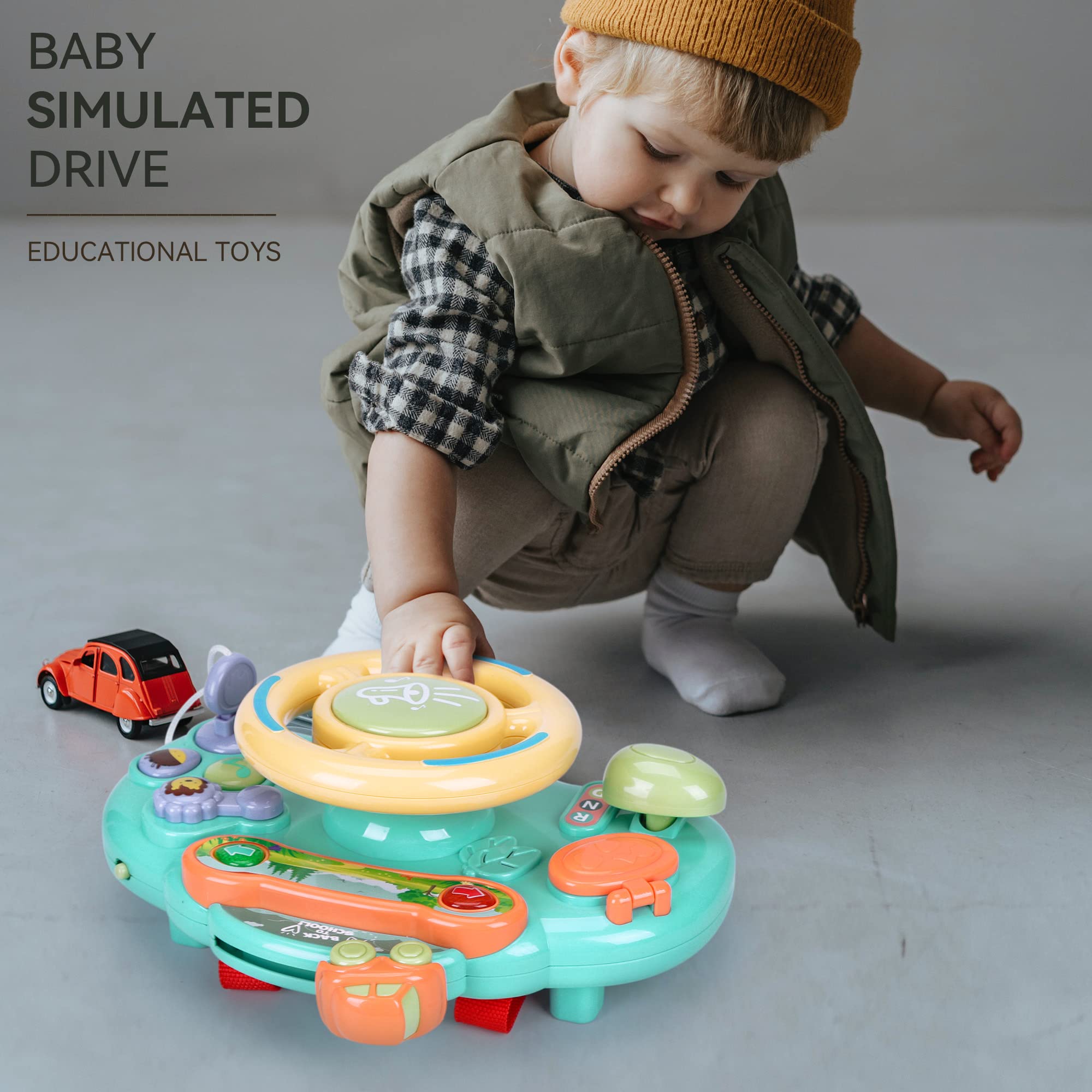 Caterbee Baby Turn and Learn Driver Steering Wheel Toy - Interactive Educational Car Toy for Toddlers 1-3 Years Old (Blue) | Pretend Play, Early Learning & Road Trip Fun