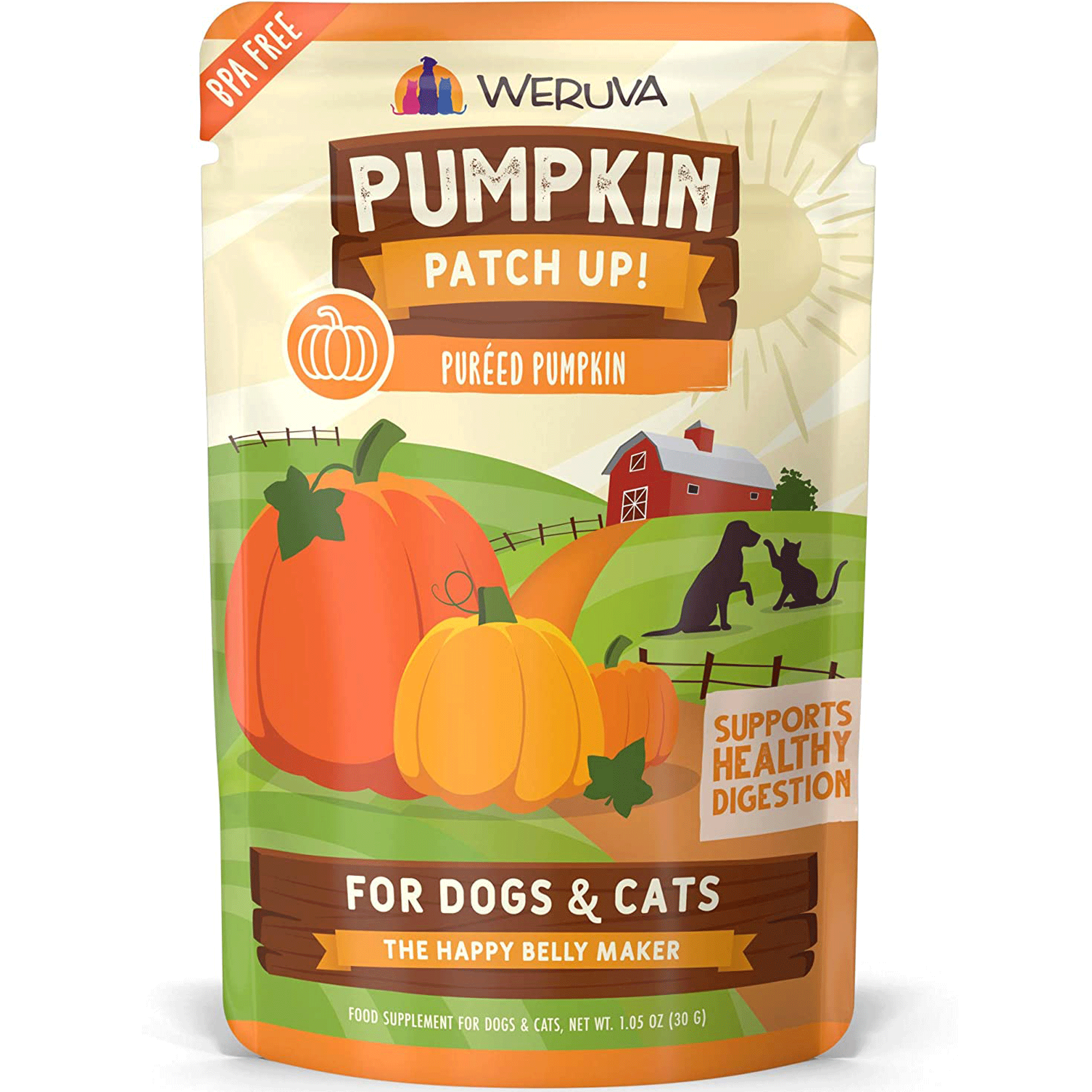 Weruva Pumpkin Patch Up Pureed Pumpkin Pouch for Cats & Dogs - 1 oz Digestive Support - Perfect for Upset Stomach & Dietary Supplement