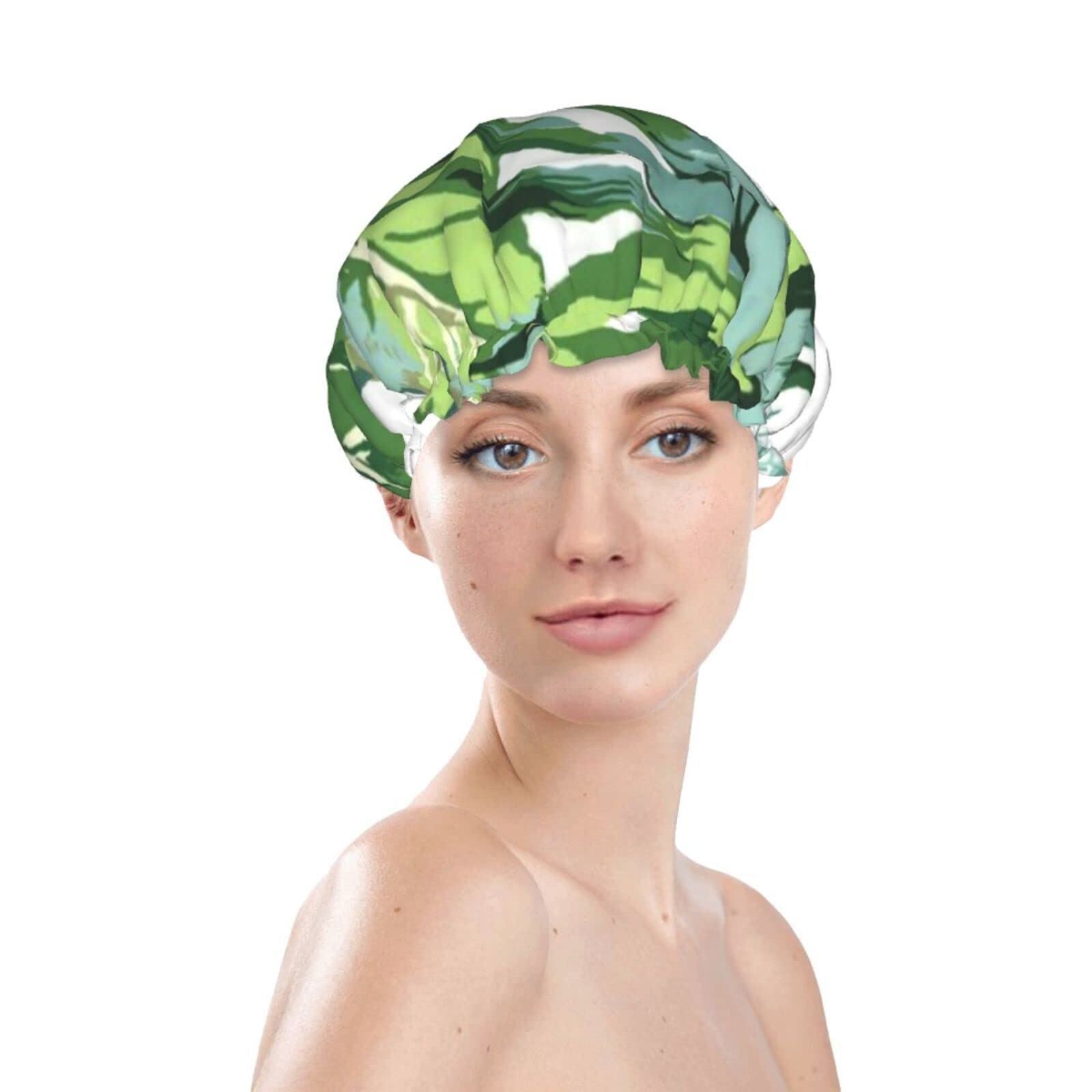 Waterproof Reusable Shower Cap for Women - Cute Banana Leaf Design Double Layer Bathing Hair Cap | Perfect for Shower, Spa, Swimming & Hair Care
