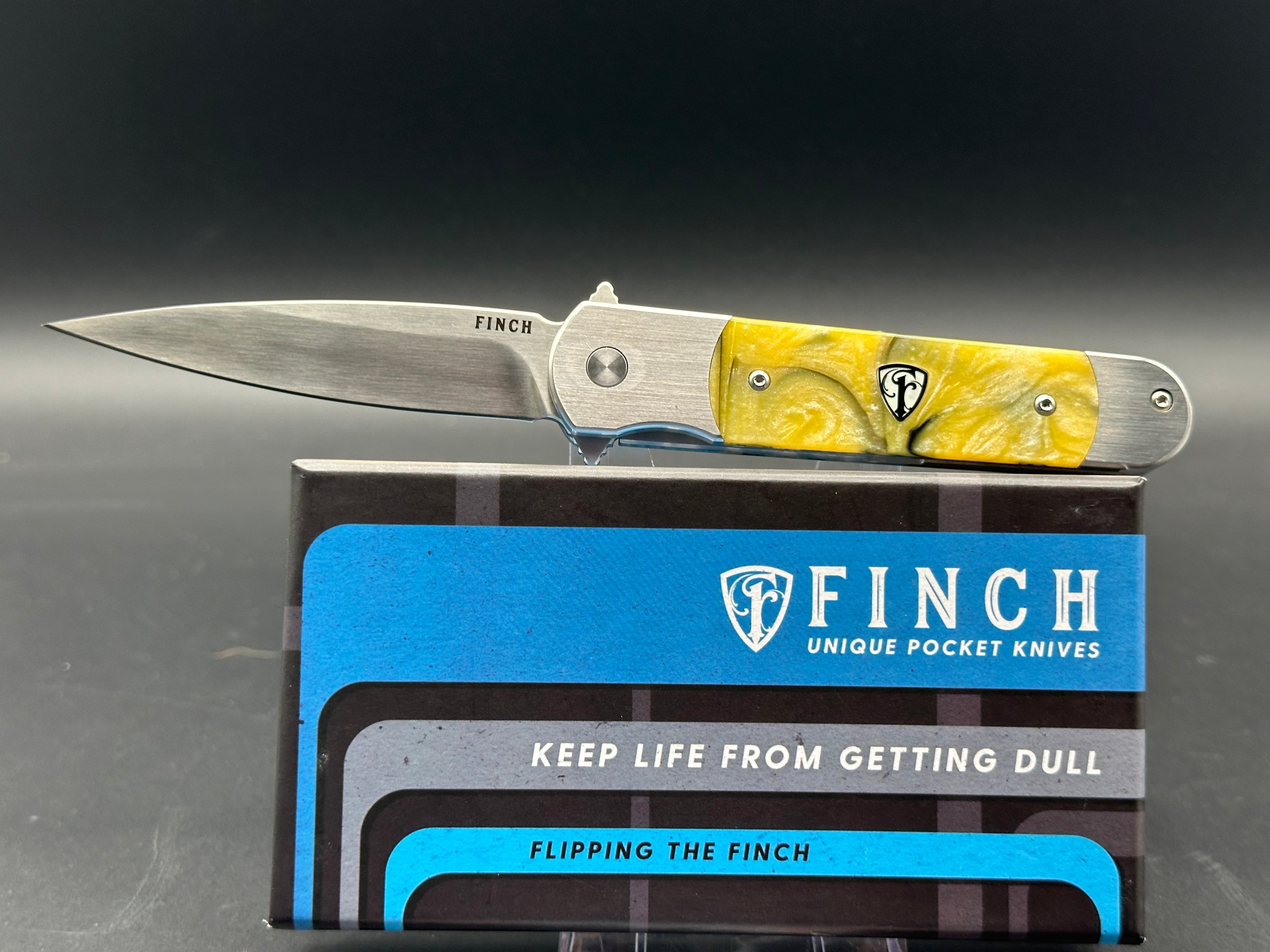 Finch Roadrunner Hornet Folding Knife - Stainless Steel Liner Lock, Yellow Resin Handle, 154CM Satin Blade - EDC, Camping & Outdoor Survival Tool