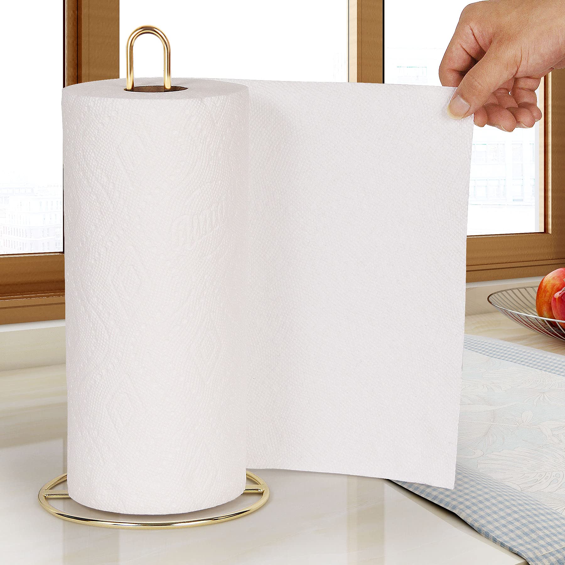 OBODING Gold Paper Towel Holder - Countertop Kitchen Organizer for Standard & Large Rolls | Durable Metal Towel Stand for Kitchen, Bathroom, Office & RV Use (Gold)