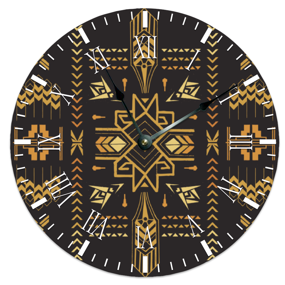 Southwestern Rustic Round Silent Ticking Wooden Wall Clock 12 Inch - Perfect for Living Room, Bedroom & Office Decor
