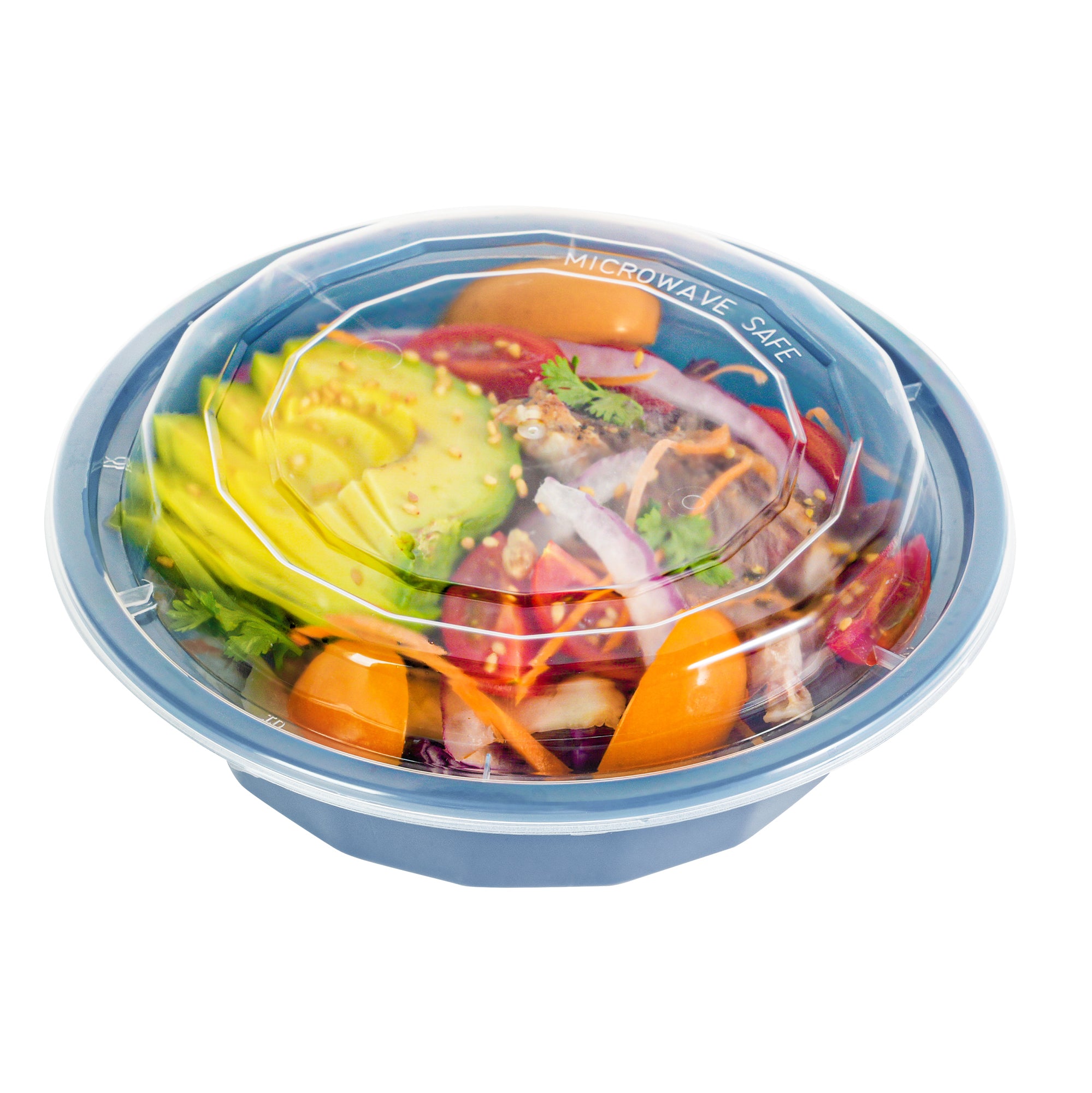 16 oz Midnight Blue Round Plastic Takeout Containers with Clear Lids - Microwave Safe (6.25