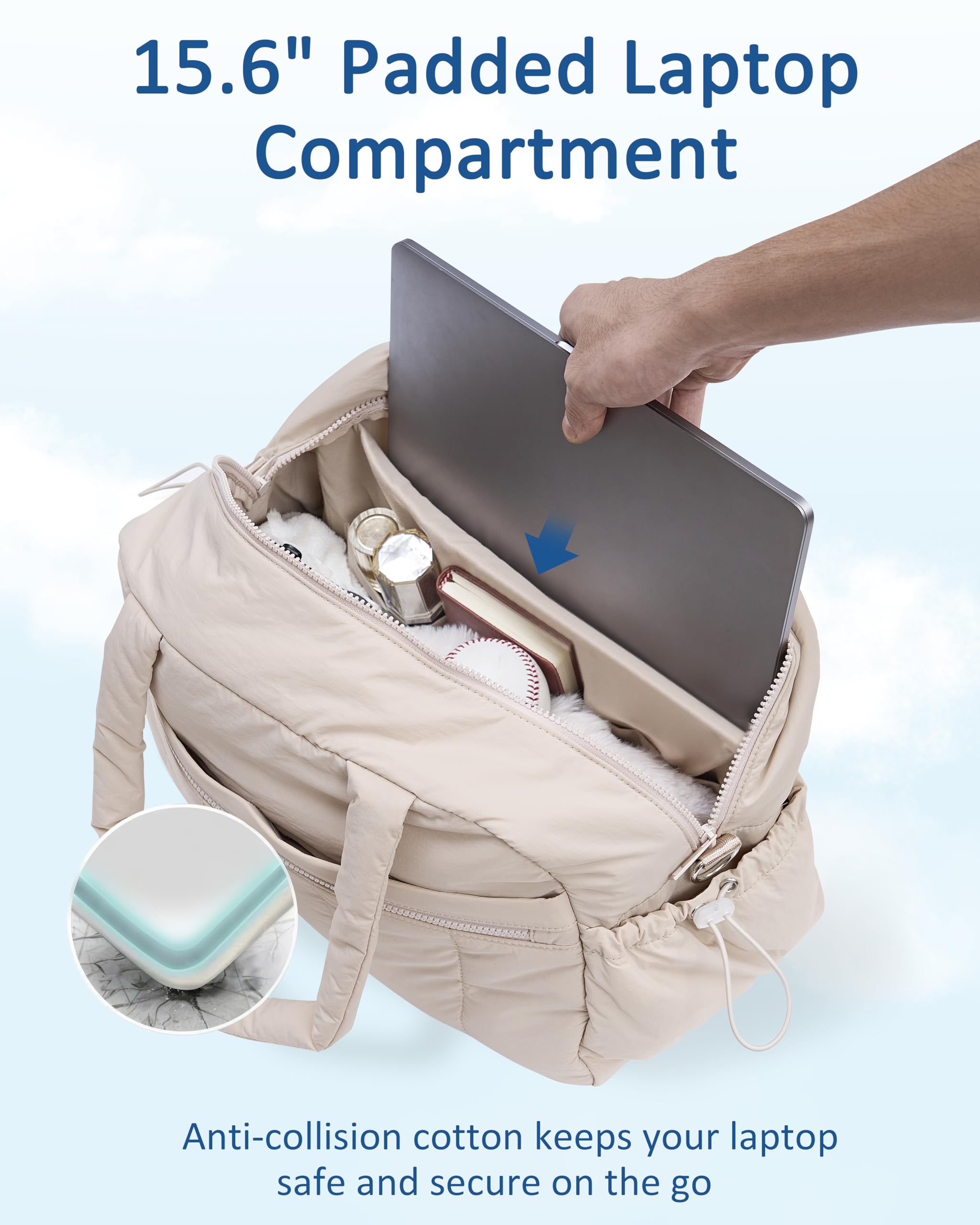**Puffer Duffle Weekender Bag for Women - Travel, Gym & Hospital Use with Laptop Compartment & Wet Pocket - Airplane Carry-On Approved**    *(Perfect for weekend getaways, gym sessions, hospital visits, and hassle-free air travel!)*