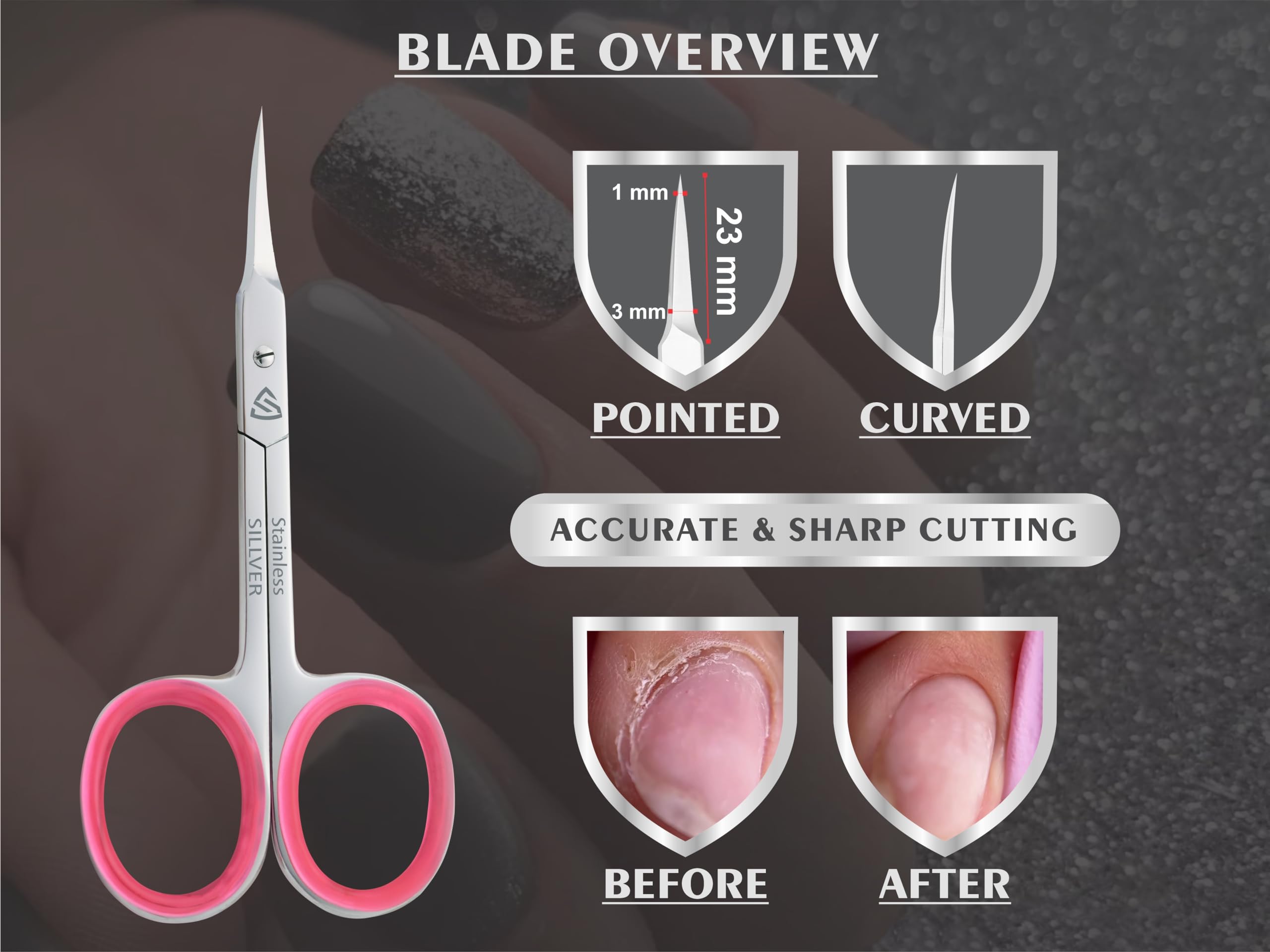 Premium Stainless Steel Cuticle & Eyebrow Scissors - Ultra Fine Curved Tips for Precise Trimming | Beard, Eyelash, Mustache & Manicure Grooming | Perfect for Home Salon, Travel & Professional Use