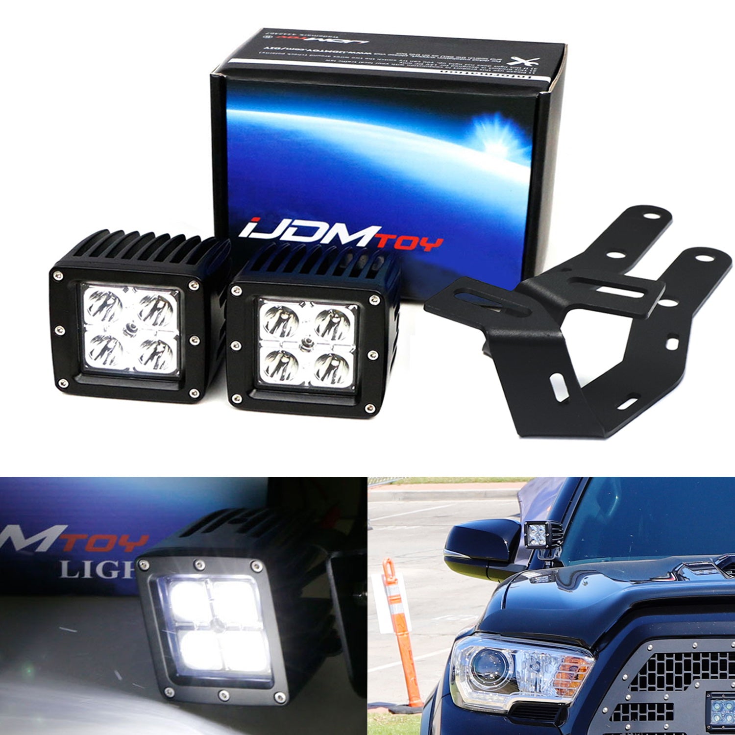 40W CREE LED Pod Light Kit with A-Pillar Brackets & Wiring Harness - Compatible with 2016-2023 Toyota Tacoma - Off-Road, Fog, Ditch Lighting for Trucks & SUVs