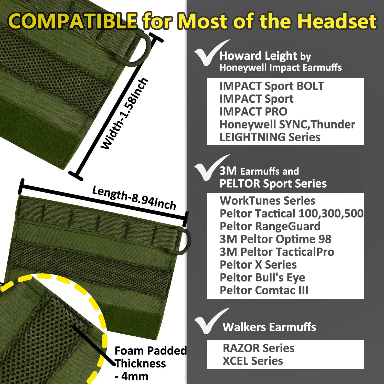 PROHEAR HC01 Tactical Advanced Earmuff Cover - Modular Design Fits 3M WorkTunes, Peltor, Howard Leight, Impact & Walkers Razor Headsets (Green) - Perfect for Shooting Ranges, Construction Sites & Outdoor Work Protection