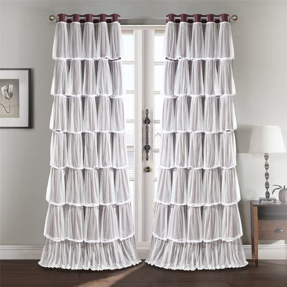 Boho Velvet Blackout Curtains with White Lace Sheer Panels - 42x96 Inch Darkening Window Drapes for Living Room & Bedroom (Set of 2, Grommet Top) - Perfect for Home Decor, Privacy & Light Control