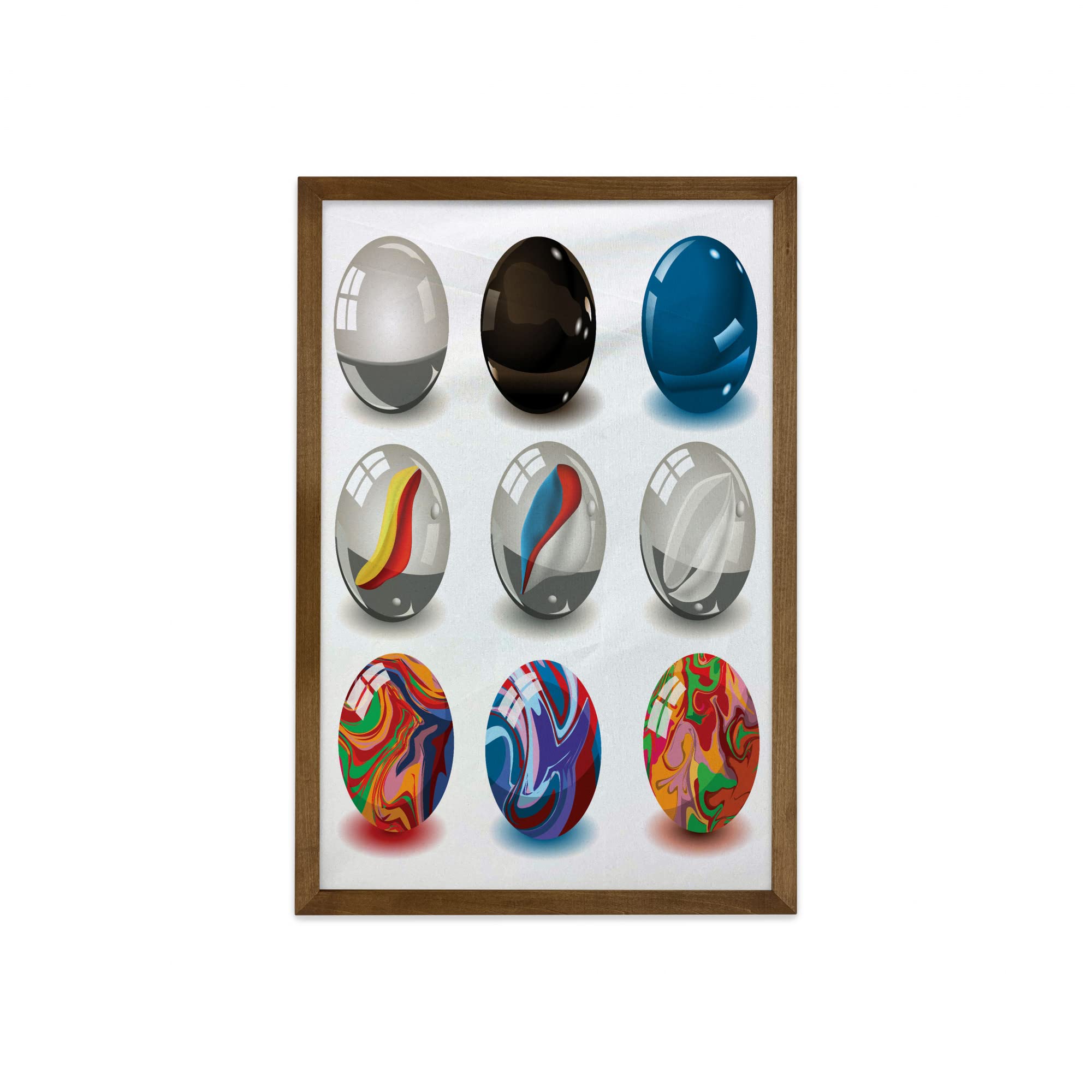 Ambesonne Pearls Framed Wall Art - Elegant Marble & Glass Composition with Teak Wood Frame, 23x35 Inch, Multi-Color - Perfect for Living Room, Bedroom & Dorm Decor