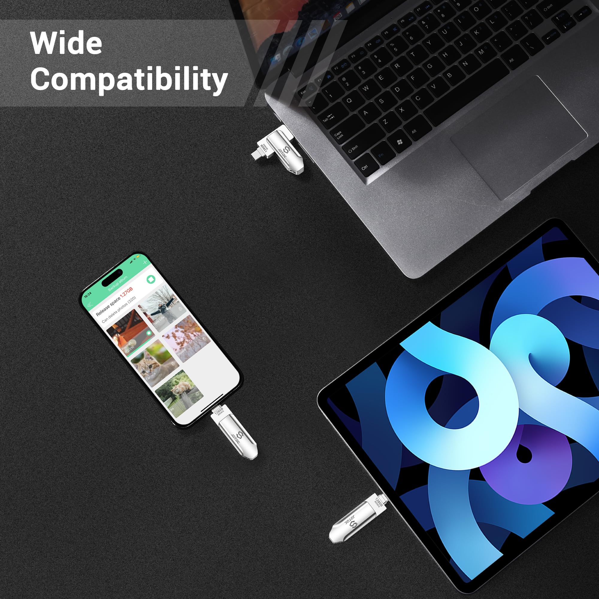 128GB Photo Stick for iPhone 15/16, USB Flash Drive with Lightning & USB-C Ports, External Memory Storage for iPhone iPad Android - Perfect for Photo Backup, File Transfer and Extra Storage on the Go