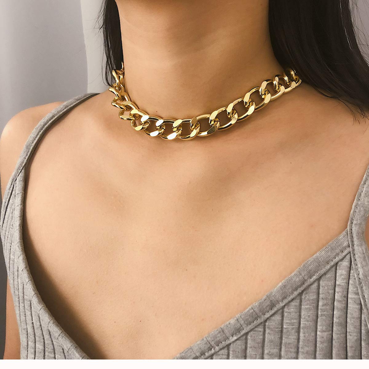 BSLVWG Punk Cuban Link Chain Choker Necklace - Lightweight Chunky Oval Chain Link Statement Necklace for Women & Girls | Hip Hop Jewelry for Parties, Concerts & Streetwear Fashion