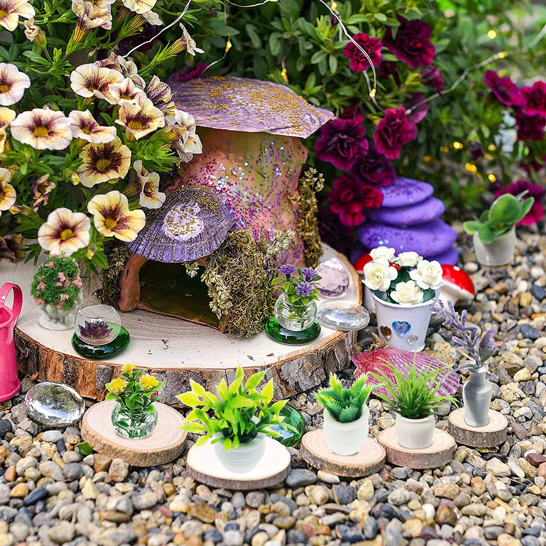 20 PCS Miniature Potted Plants Set - Artificial Succulents & Flowerpots for Dollhouse Garden Decor, DIY Mini Fairy Garden, Terrarium, and Home Decoration