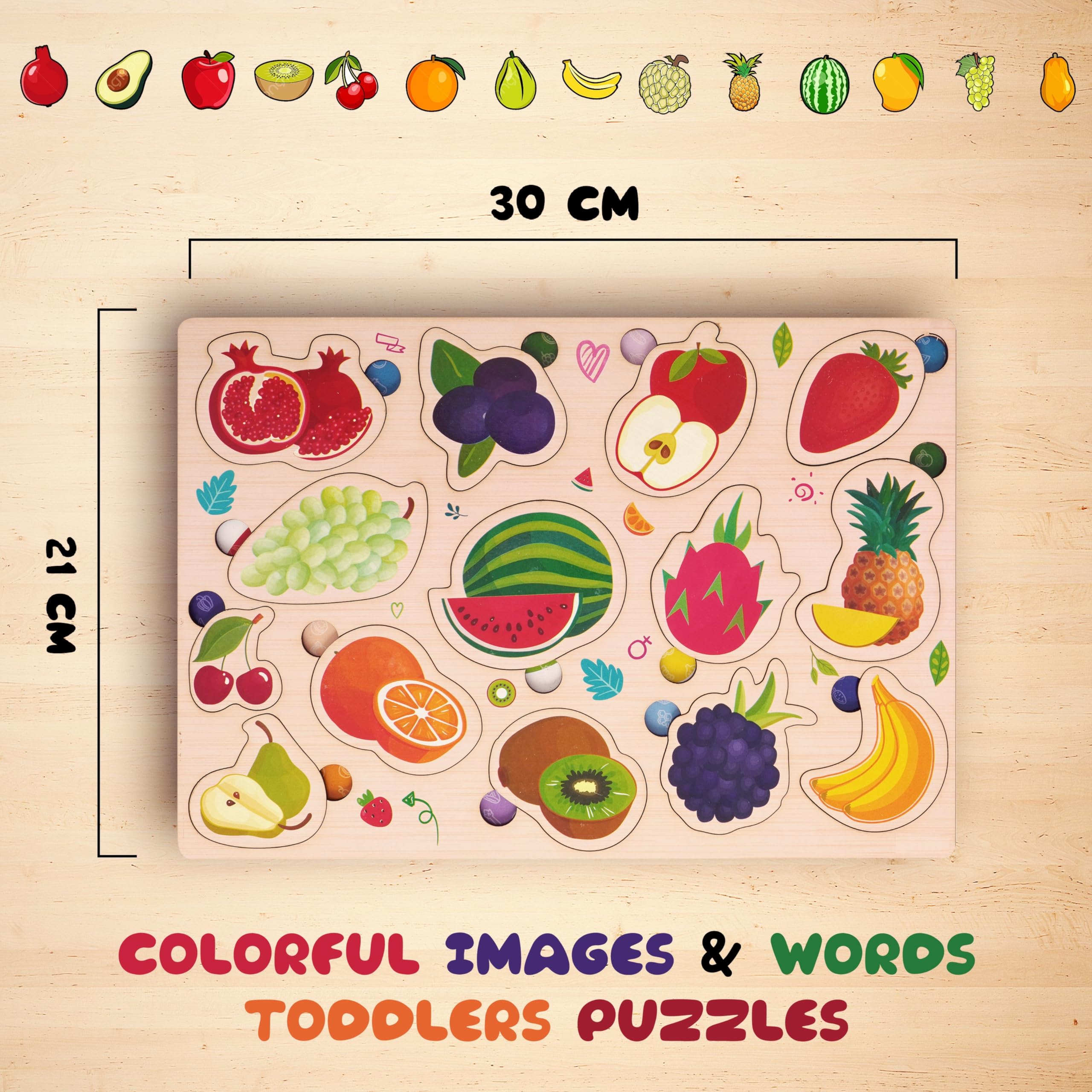 Aebco Wooden Fruit Puzzles for Toddlers - Montessori Learning Toys for Boys & Girls - Educational Gift for Kids - Perfect for Preschool & Homeschool Learning - Fun Playtime & Early Childhood Development