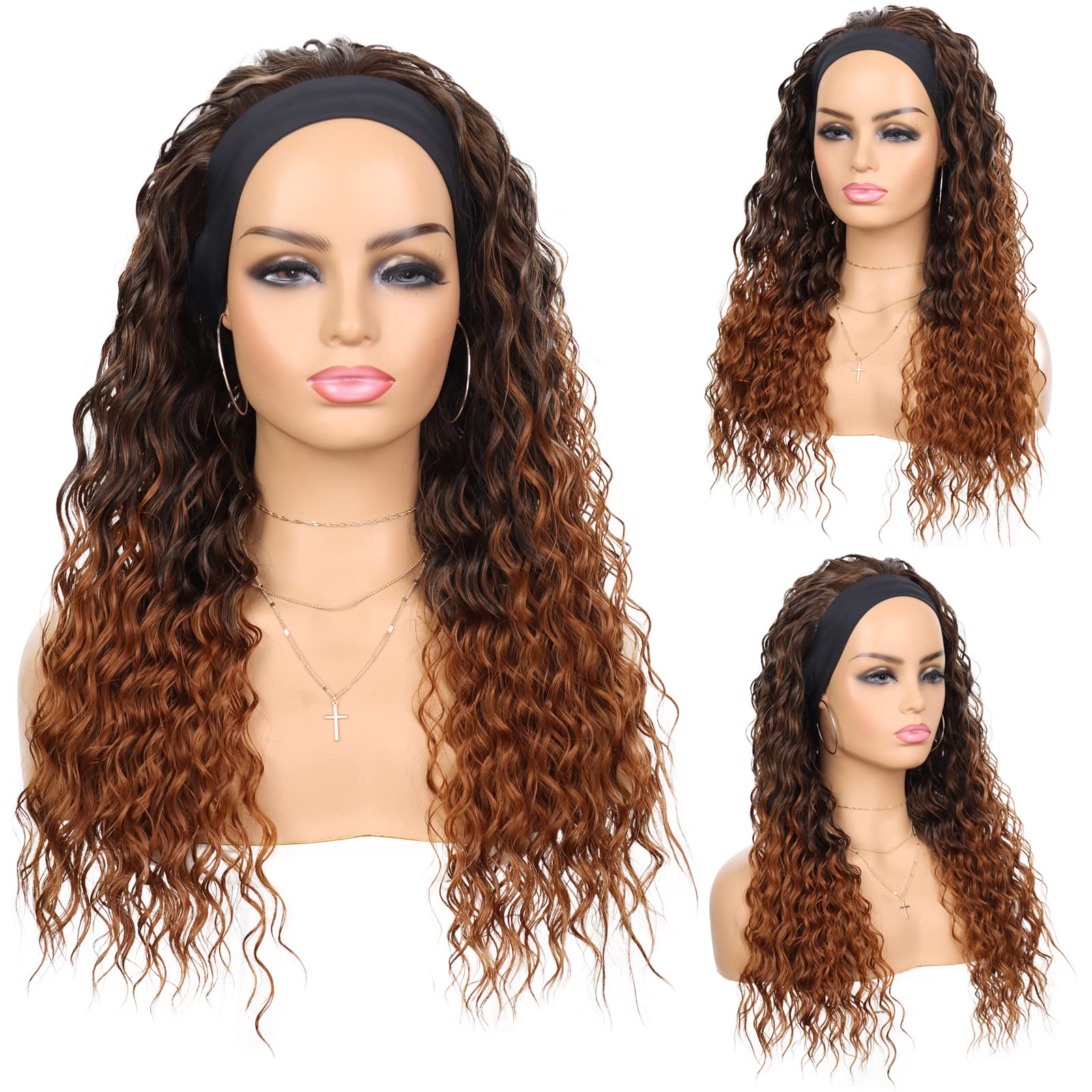 G&T Curly Headband Wigs for Black Women - Ombre Blonde Wet & Wavy Synthetic Wig | Glueless Heat Resistant Long Curly Hair | Perfect for Daily Wear, Parties & Special Occasions
