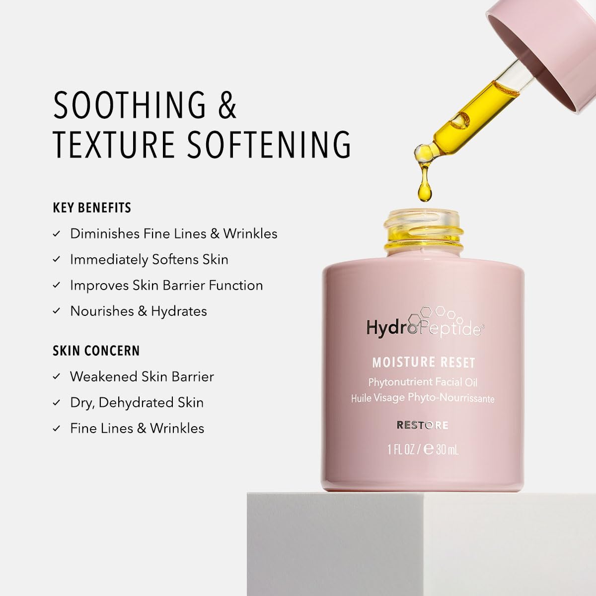 HydroPeptide Moisture Reset Phytonutrient Facial Oil - Hydrating & Skin Barrier Repair for Dry & Sensitive Skin - 1 oz | Perfect for Nighttime Skincare & Anti-Aging Routine