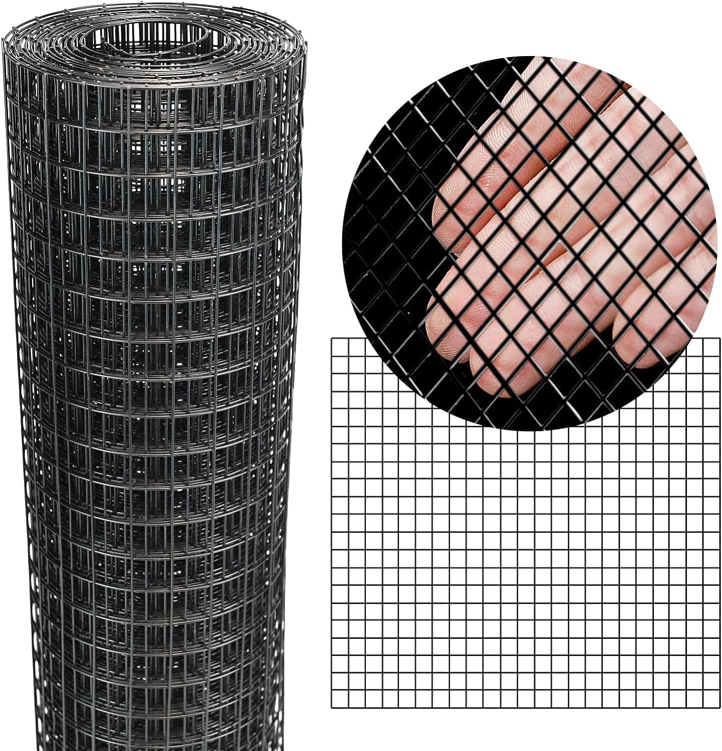 Black PVC Coated Galvanized Steel Wire Mesh Roll 1/4 inch 12