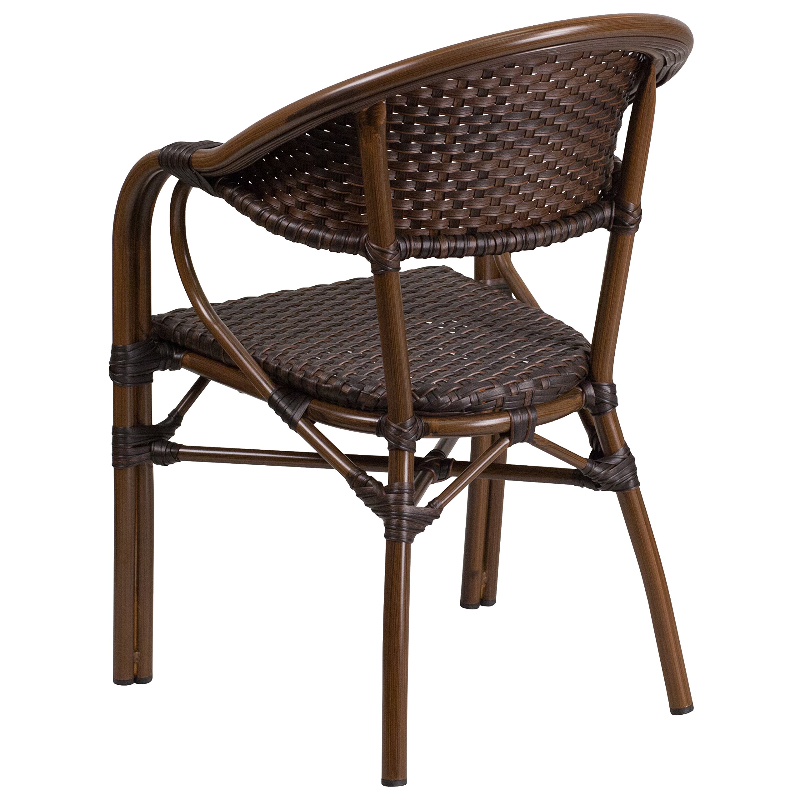 Stylish Bark Brown Rattan Patio Chair with Durable Red Bamboo-Aluminum Frame - Perfect for Outdoor Lounging, Garden Relaxation & Backyard Decor