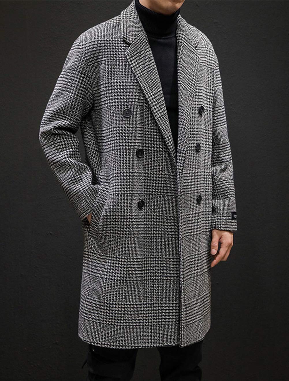 Men's Stylish Double Breasted Wool Pea Coat - Winter Plaid Overcoat for Office & Formal Wear | Perfect for Business Meetings, Work Attire & Cold Weather