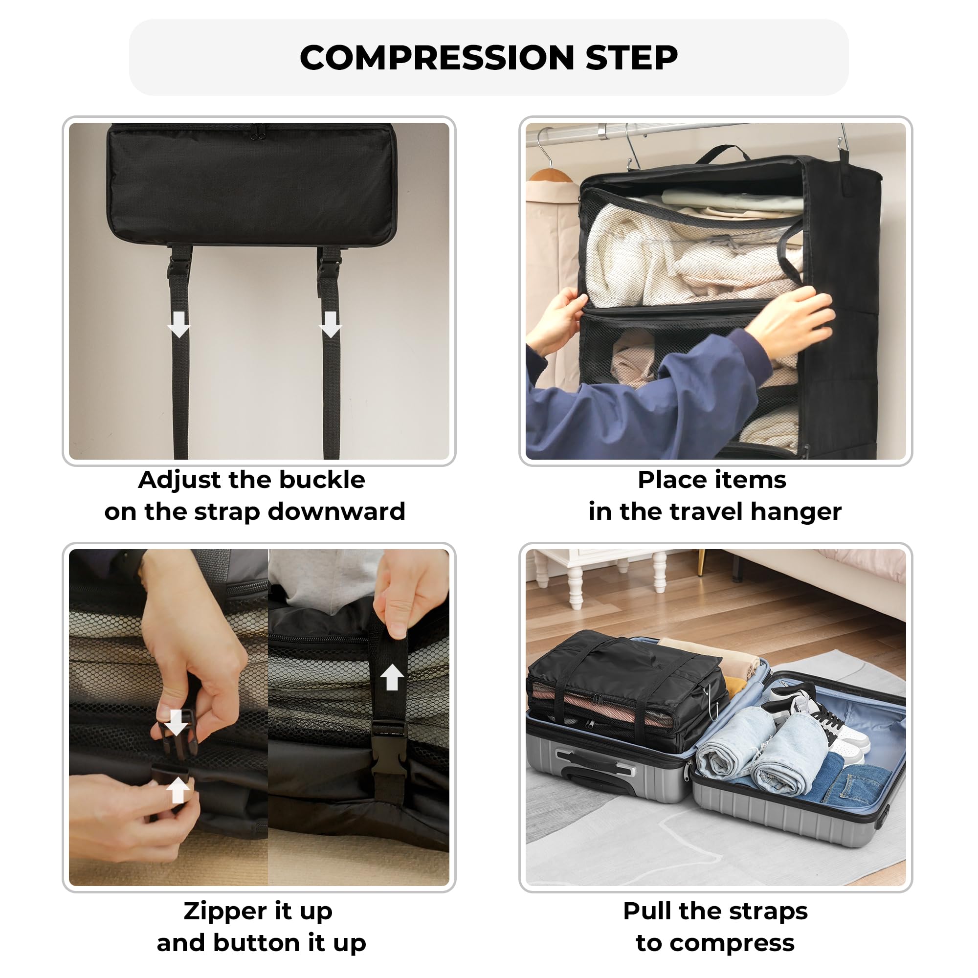 GRANNY SAYS Extra Large Hanging Luggage Organizer - 3-Shelf Foldable Travel Packing Cubes with 2 Hooks & Clear Window - Perfect for Carry-On Suitcase Organization | Ideal for Business Trips, Family Vacations & Weekend Getaways