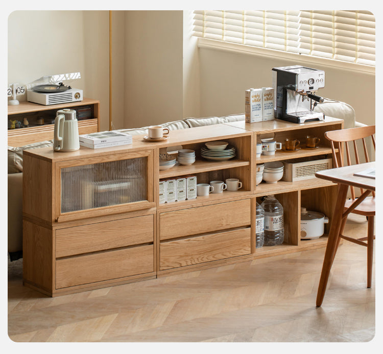 Modern Oak Solid Wood TV Stand with Free Combination Storage Shelves - Perfect for Living Room, Home Theater & Entertainment Center Organization