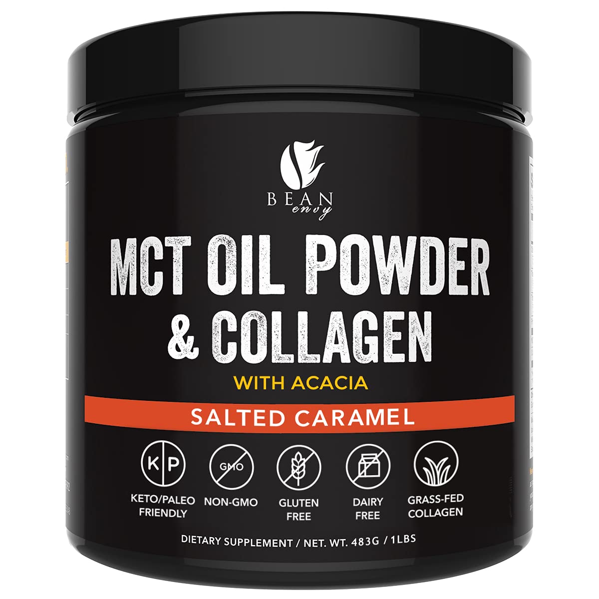 Bean Envy MCT Oil Powder with Collagen & Acacia Fiber - Gluten Free, Dairy Free, Keto Friendly Coffee Creamer - Perfect for Coffee, Smoothies, Baking & Weight Loss - Salted Caramel Flavor