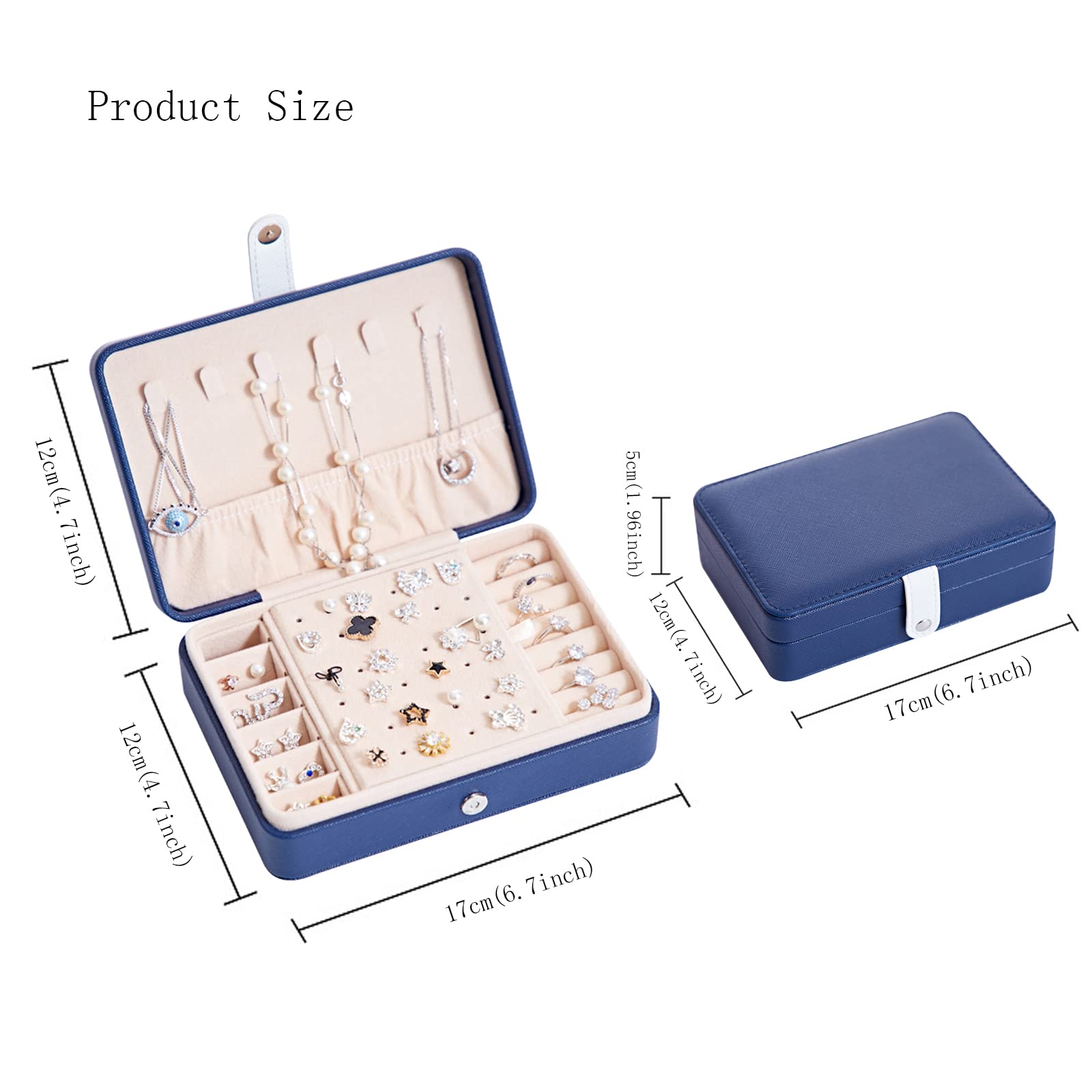 Double Layer Travel Jewelry Organizer Box - Small Jewelry Case for Necklace & Ring Storage - Portable Mini Jewelry Organizer for Women & Girls - Perfect Gift for Travel, Home & Office Use (Sky Blue)