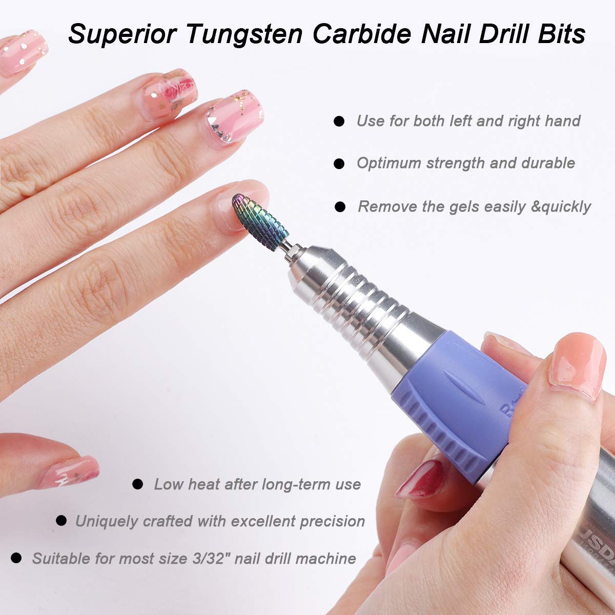 Makartt Professional 10Pcs Nail Drill Bits Set - 3XF & Tungsten Carbide Bits for Acrylic, Gel Nails, Cuticle Care - 3/32 inch Manicure Pedicure Kit for Salon & Home Use