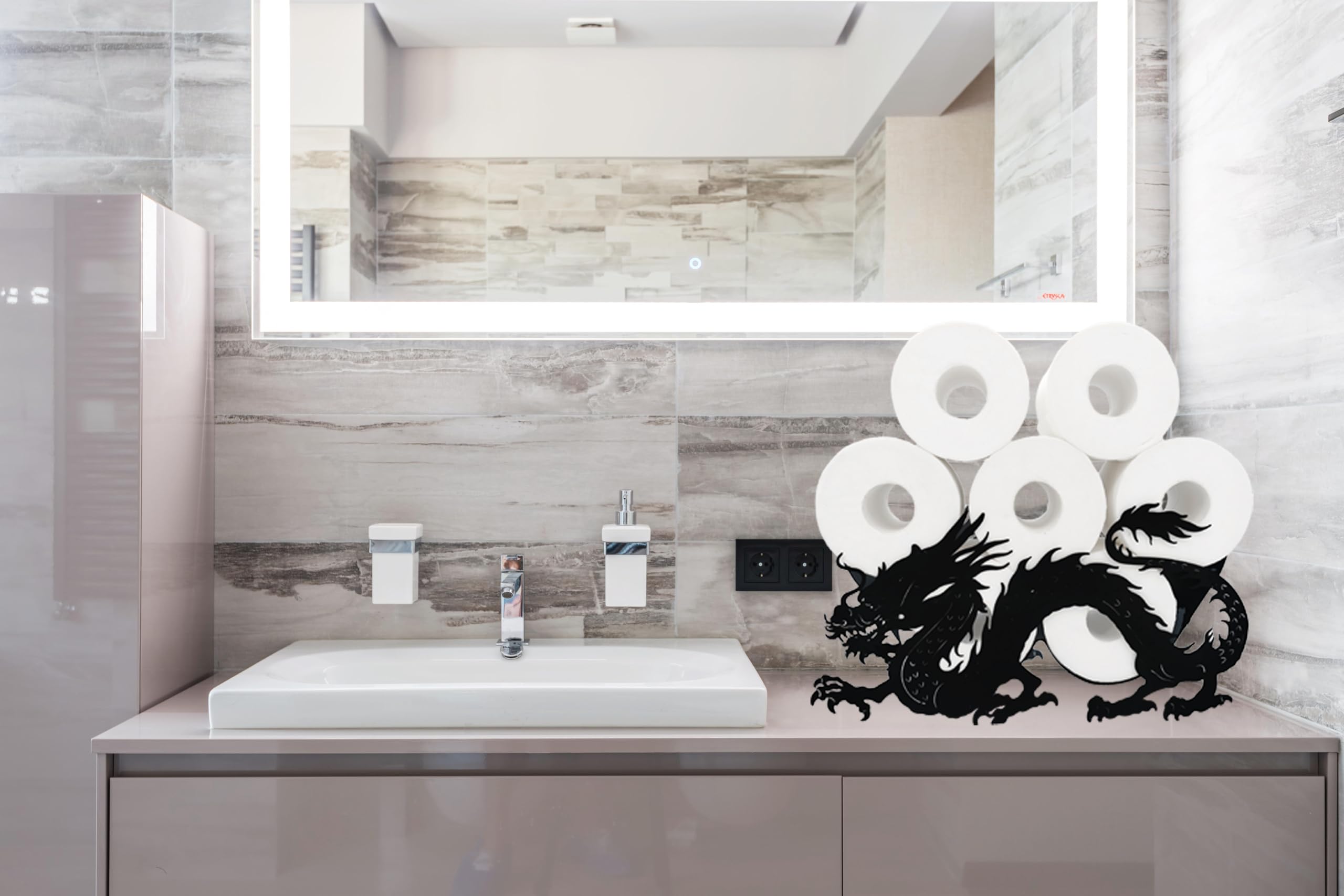Funny Dragon Black Toilet Paper Holder - Decorative Metal Animal Tissue Holder for Bathroom, Free Standing Waterproof Toilet Paper Organizer with 8-Roll Capacity - Perfect for Home, Office, and RV Bathroom Decor