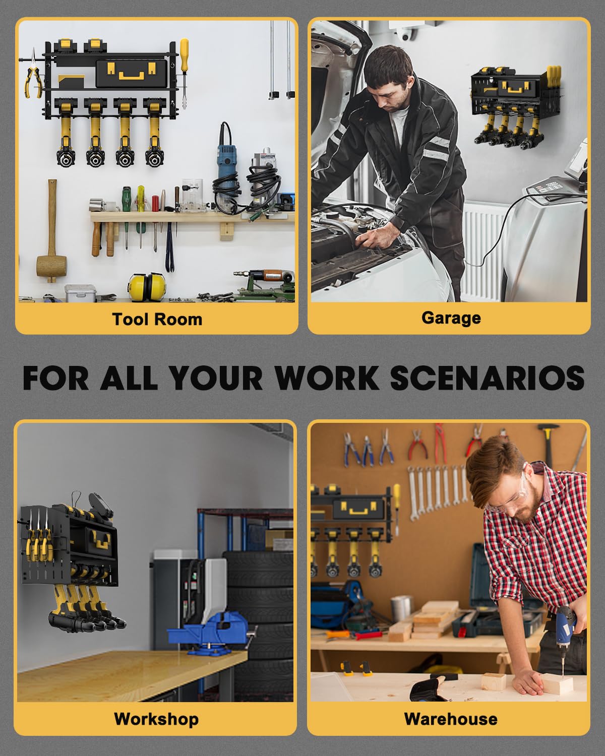 3-Tier Wall Mount Power Tool Charging Station with 6 AC Outlets - Heavy Duty Garage Organizer for Drills & Tools | Perfect for Workshop, DIY Projects & Home Garage Storage